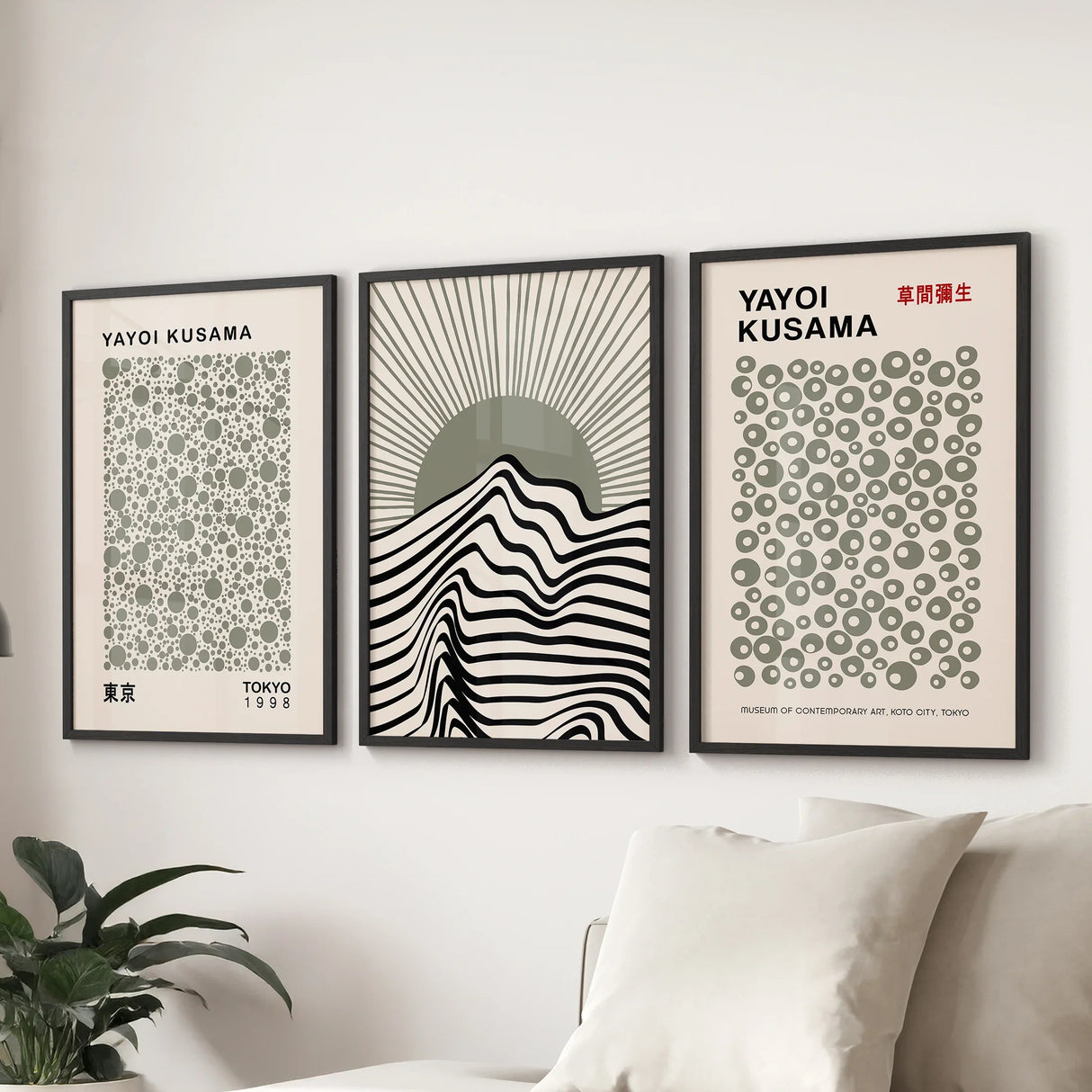 Exhibition Style Wall Art. Set of 3 Sage Green Bauhaus Prints for Apartment or Dorm