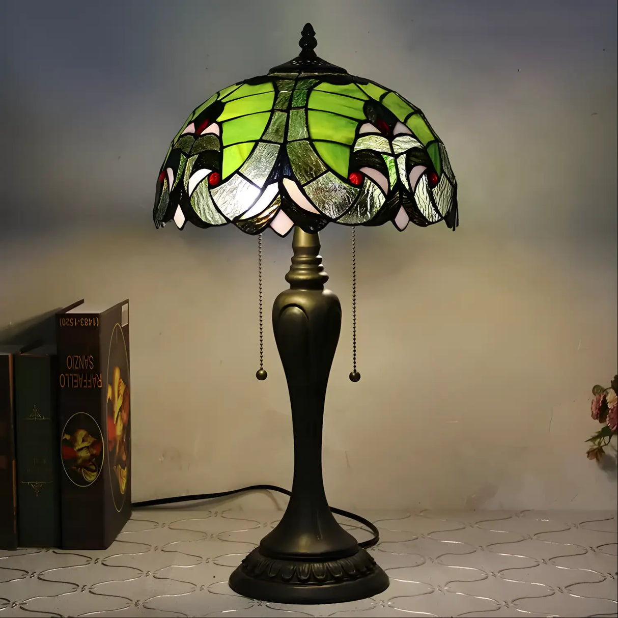 Original Tiffany Lamp with Sea Green Glasswork