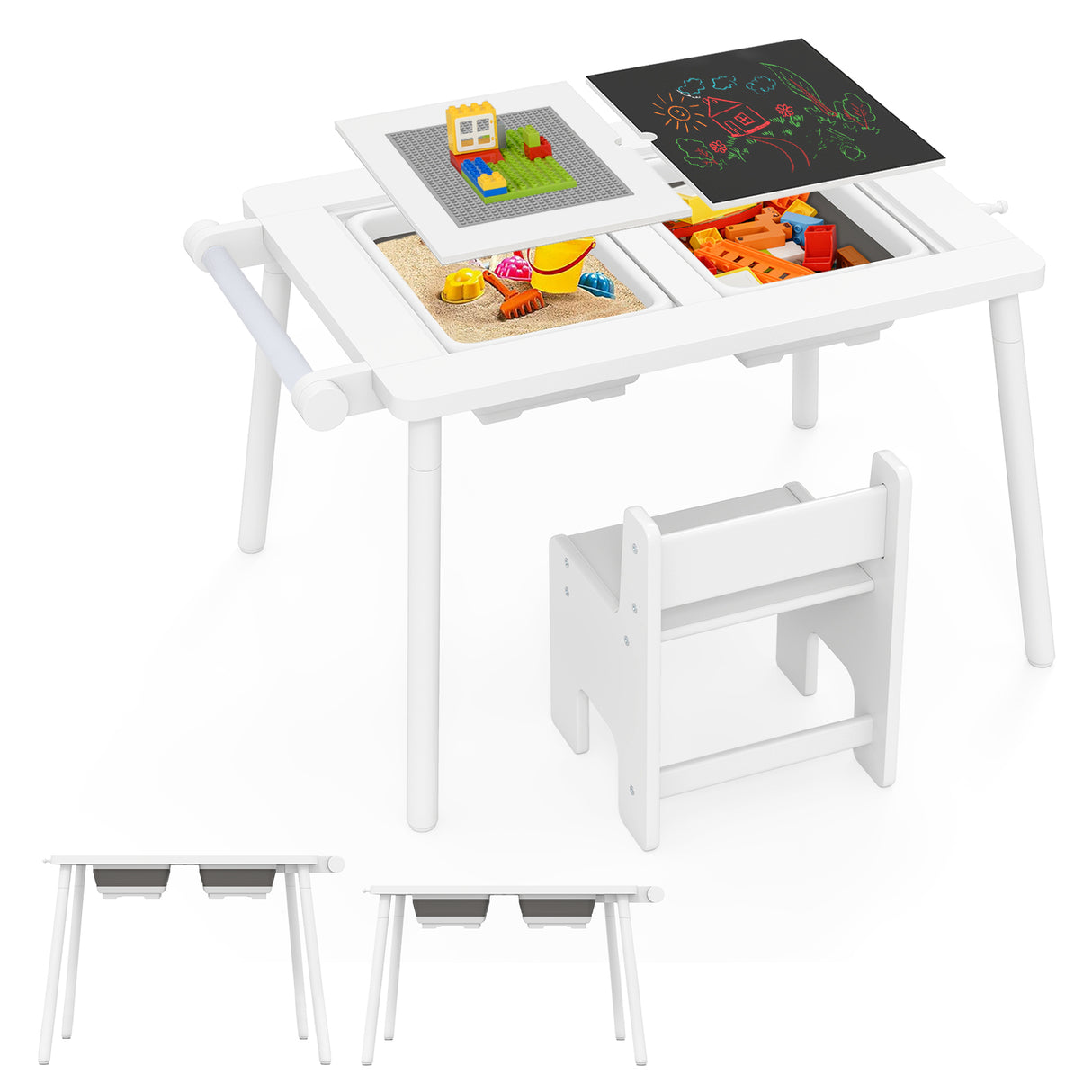 Sensory Table and Chair Set for Kids 2-8 with Foldable Bins