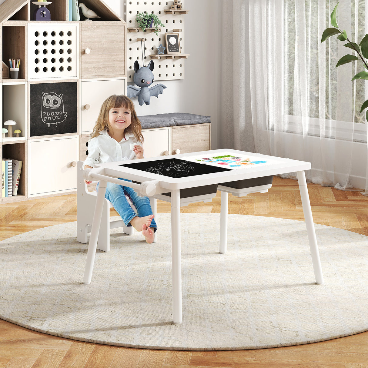 Sensory Table and Chair Set for Kids 2-8 with Foldable Bins