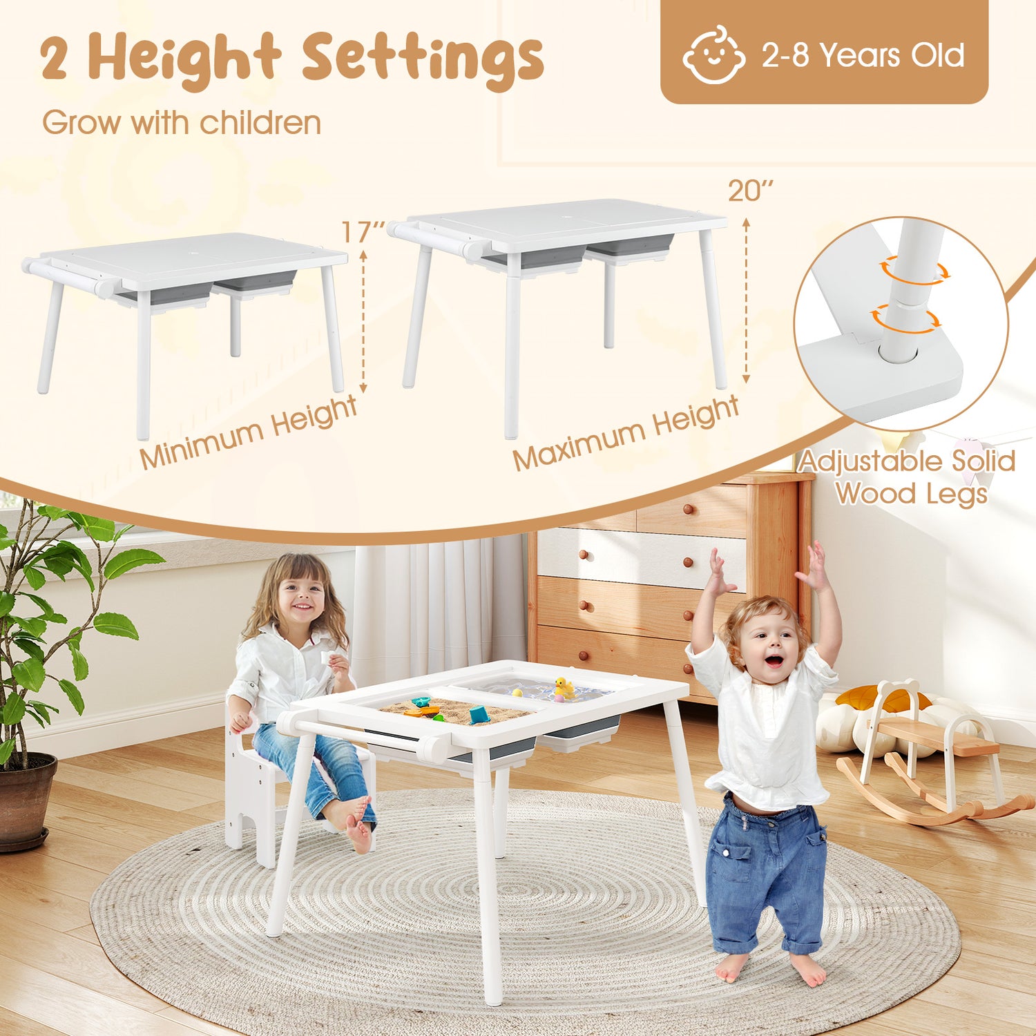 Sensory Table and Chair Set for Kids 2-8 with Foldable Bins