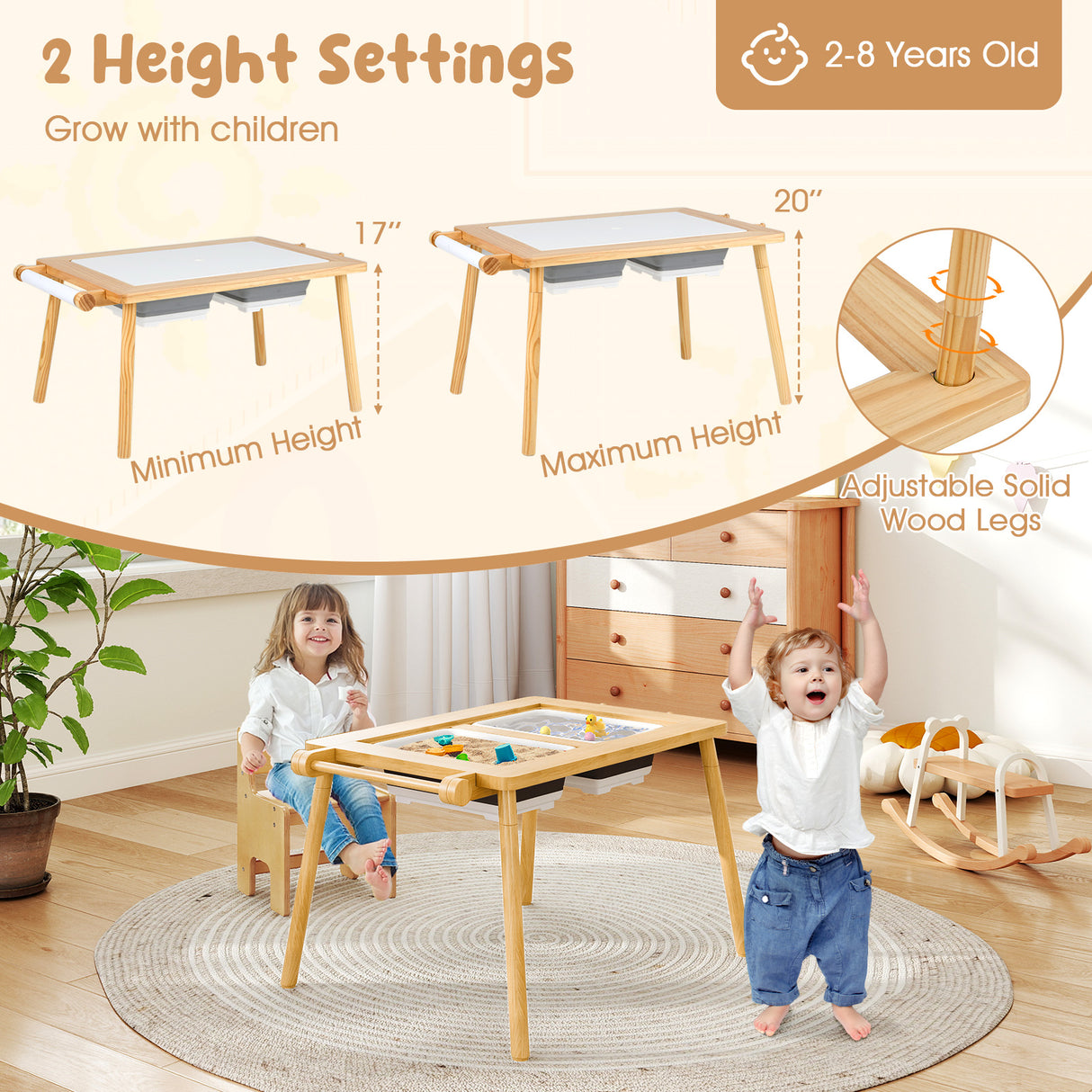 Sensory Table and Chair Set for Kids 2-8 with Foldable Bins