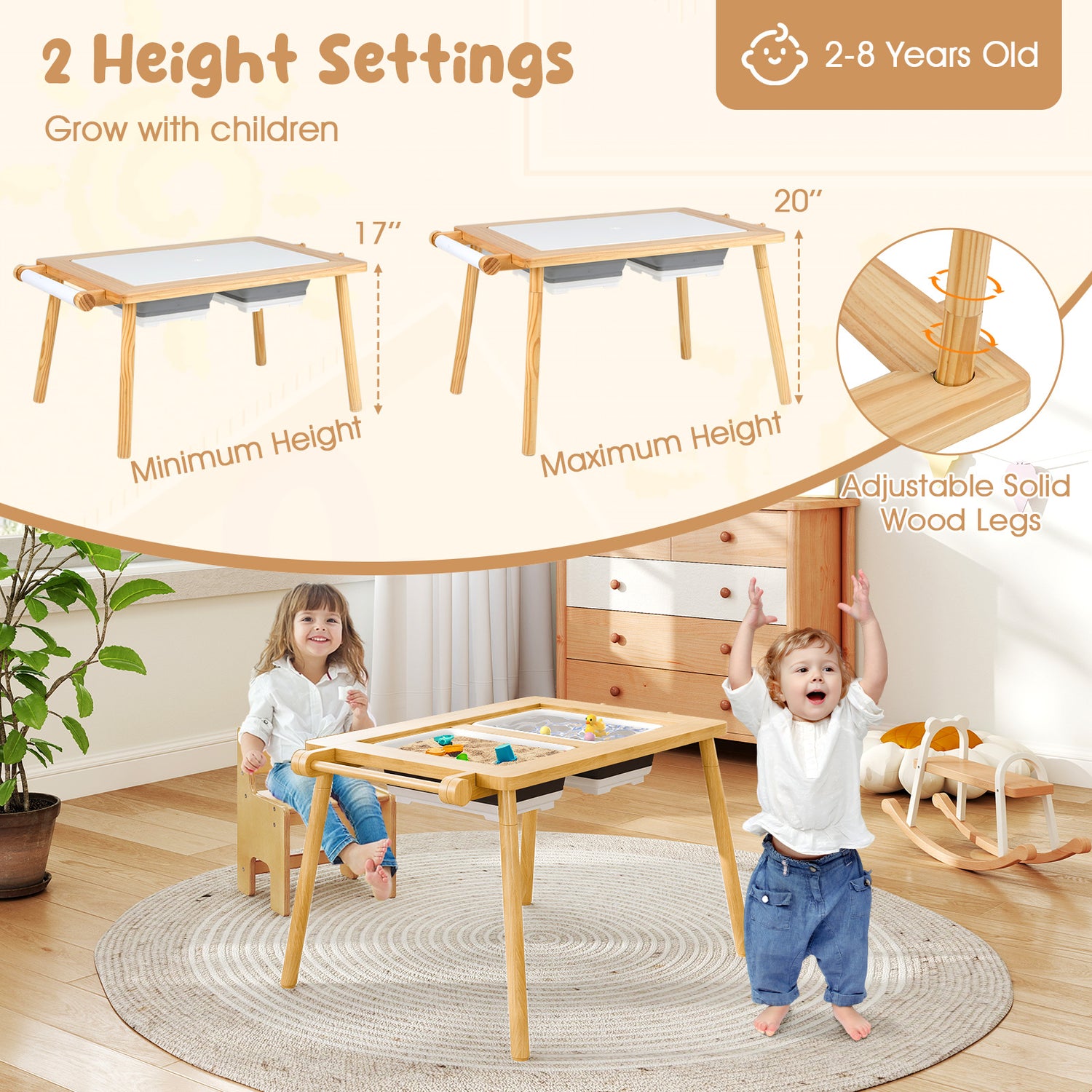 Sensory Table and Chair Set for Kids 2-8 with Foldable Bins