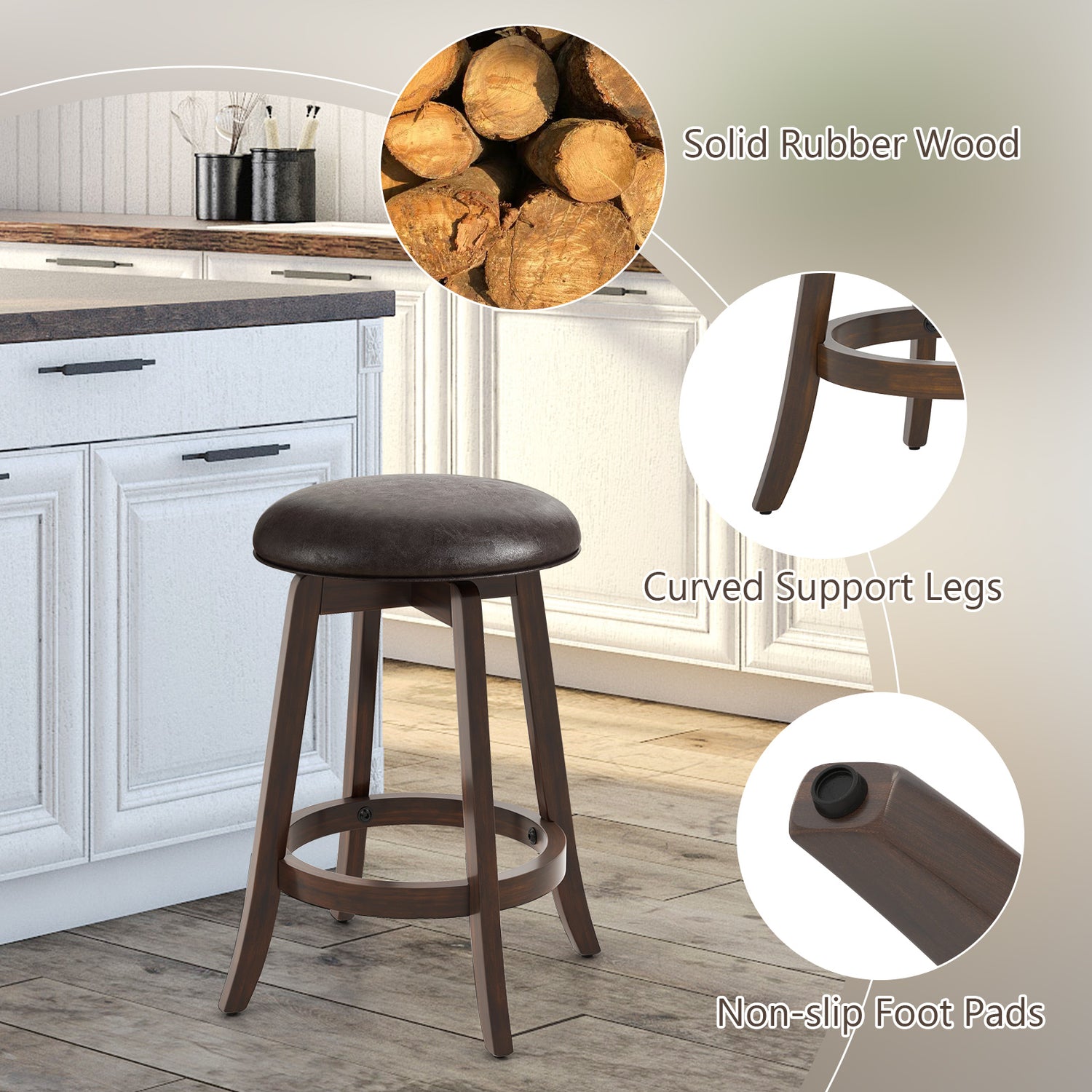 Set of 2 24/29 Inch Upholstered PU Leather Bar Stool with 360° Swivel Round Seat