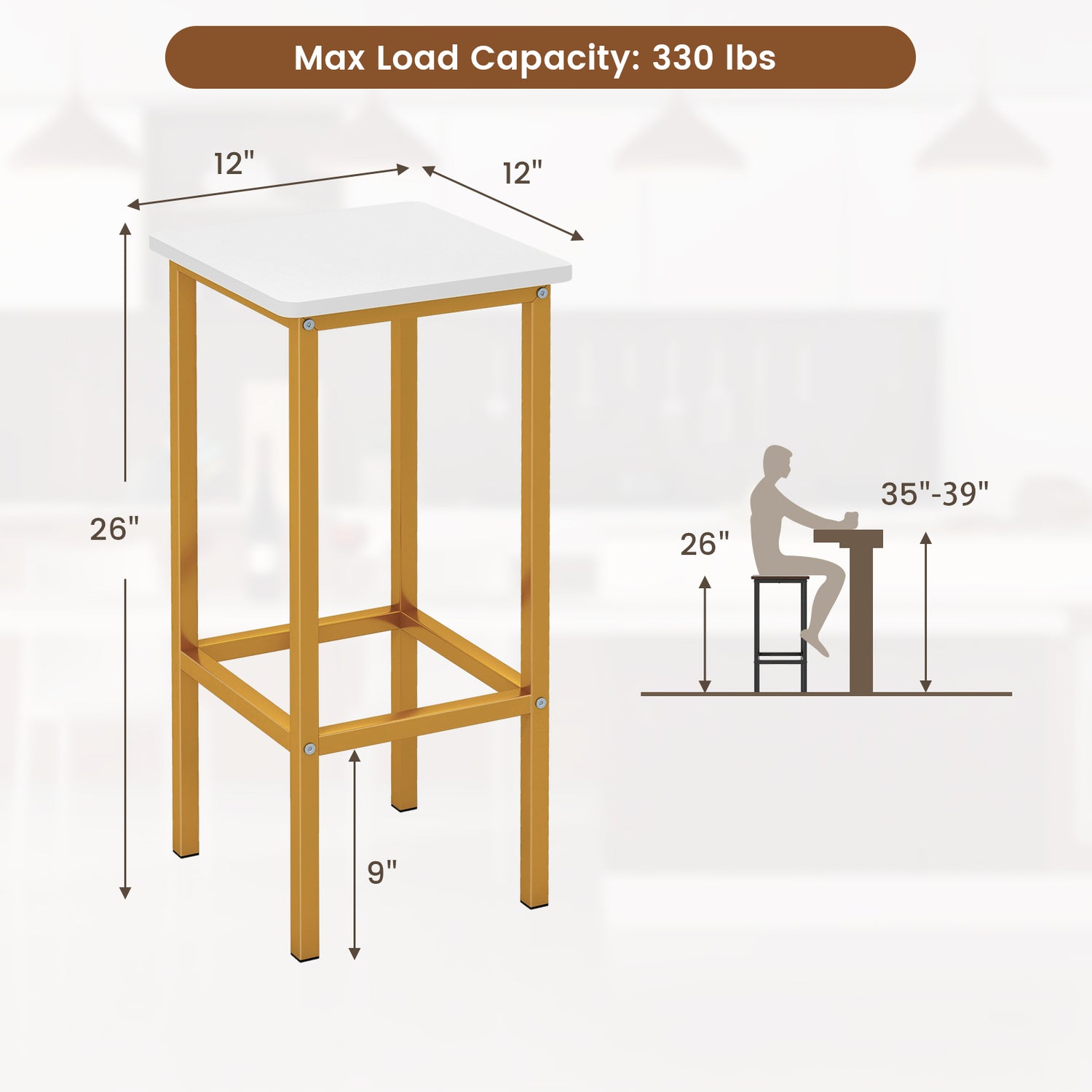 Set of 4 Bar Stool Set 26 Inch Bar Chair with Metal Legs and Footrest