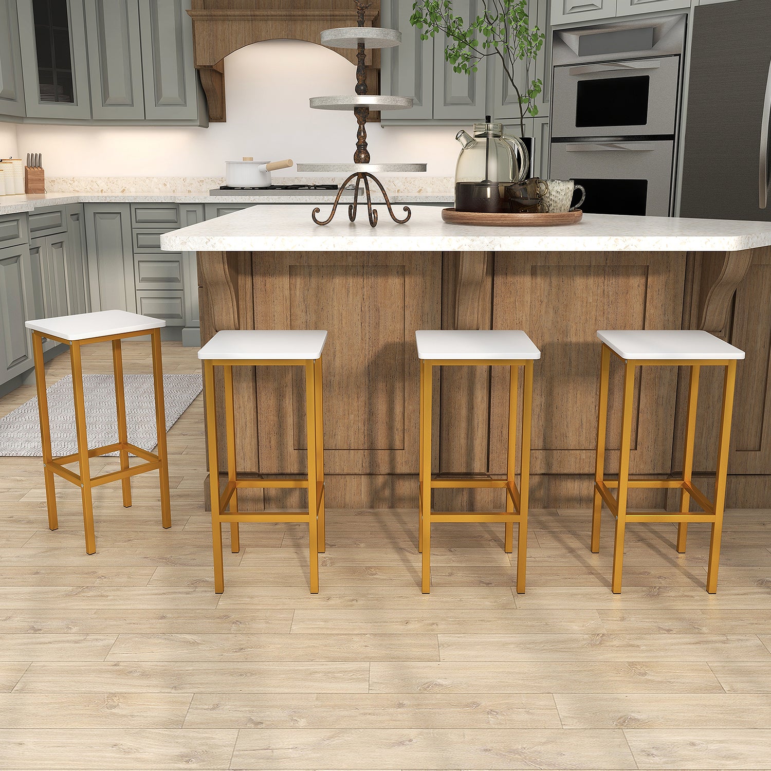Set of 4 Bar Stool Set 26 Inch Bar Chair with Metal Legs and Footrest