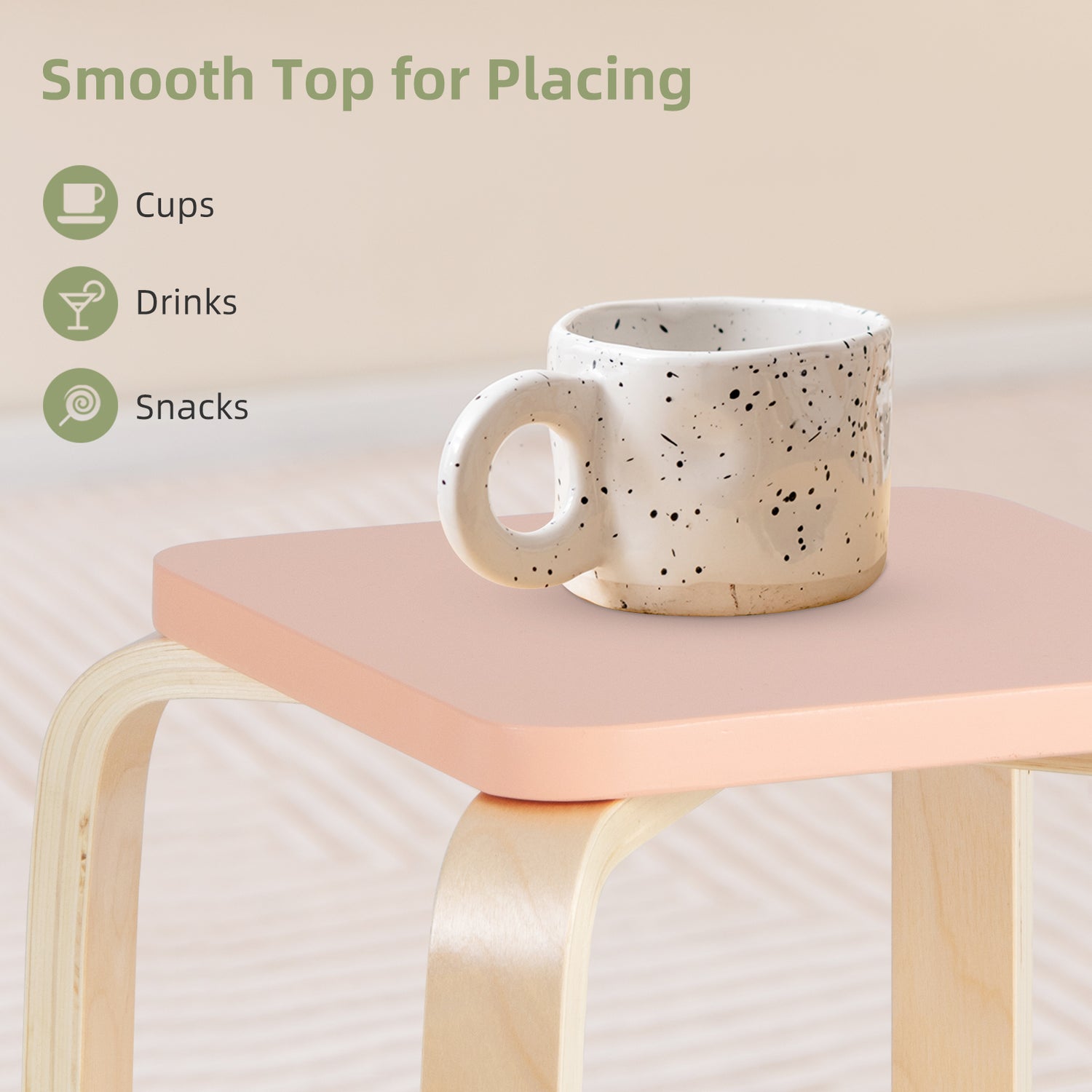 Set of 4 Colorful Square Stools with Anti-slip Felt Mats