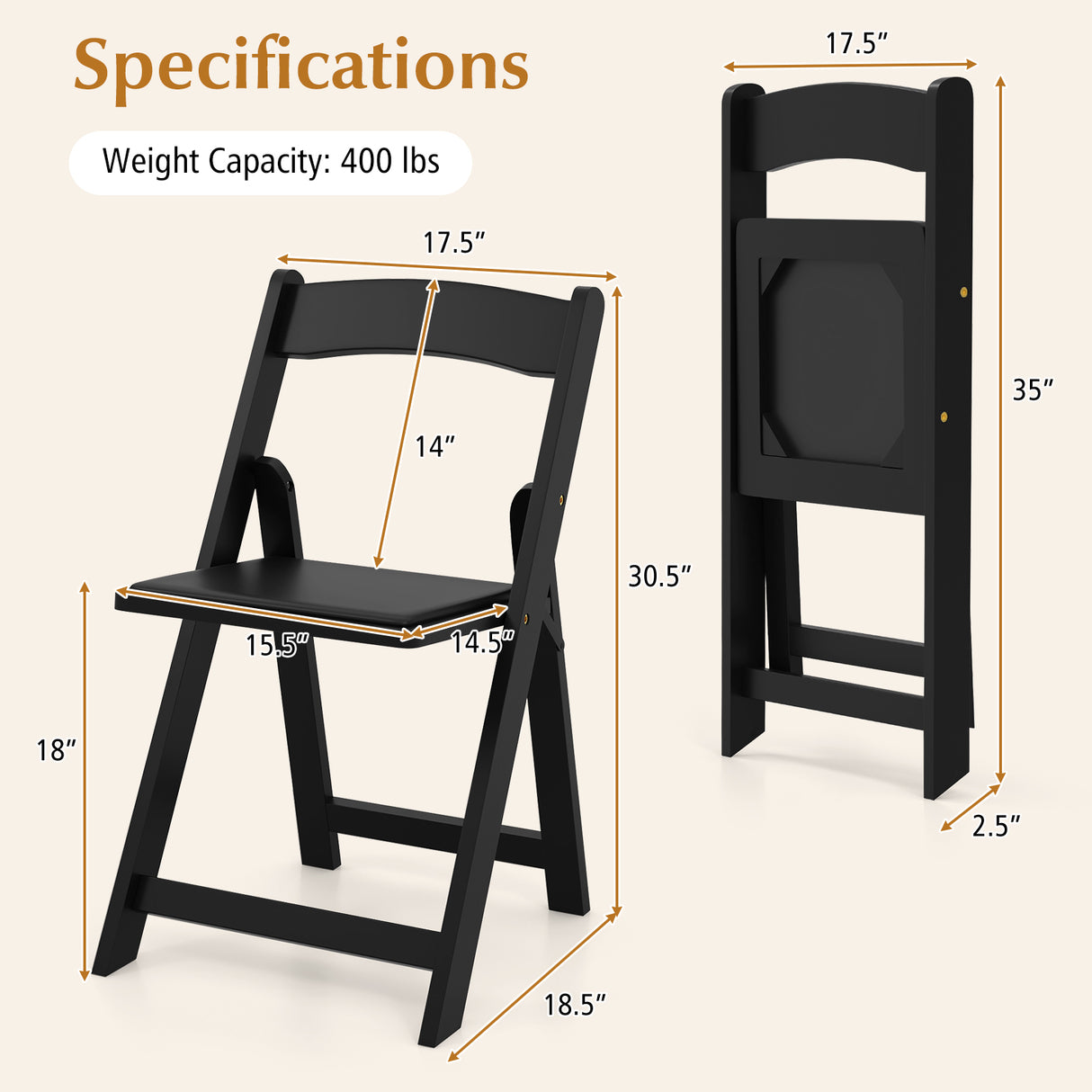 Set of 4 Dining Chairs Foldable Kitchen Chair with Rubber Wood Legs and Padded Seat