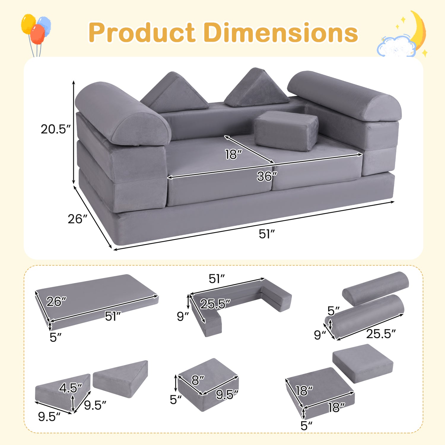 9-Piece Climb and Crawl Foam and Floor Playset with Breathable Suede Fabric