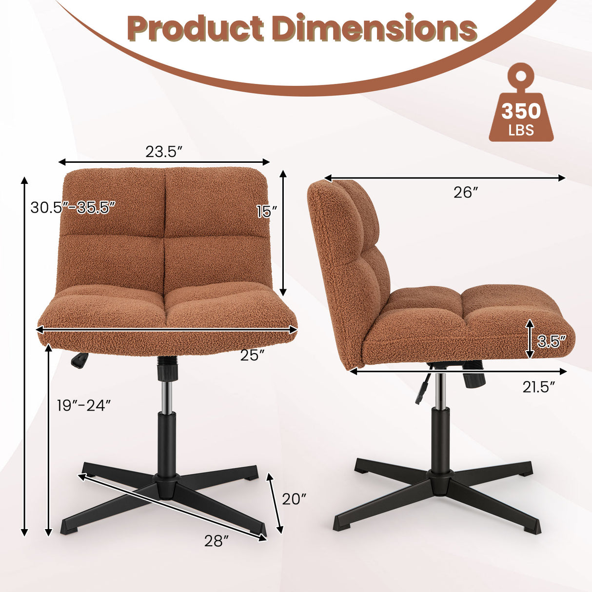 Office Armless Chair Cross Legged with Imitation Lamb Fleece and Adjustable Height