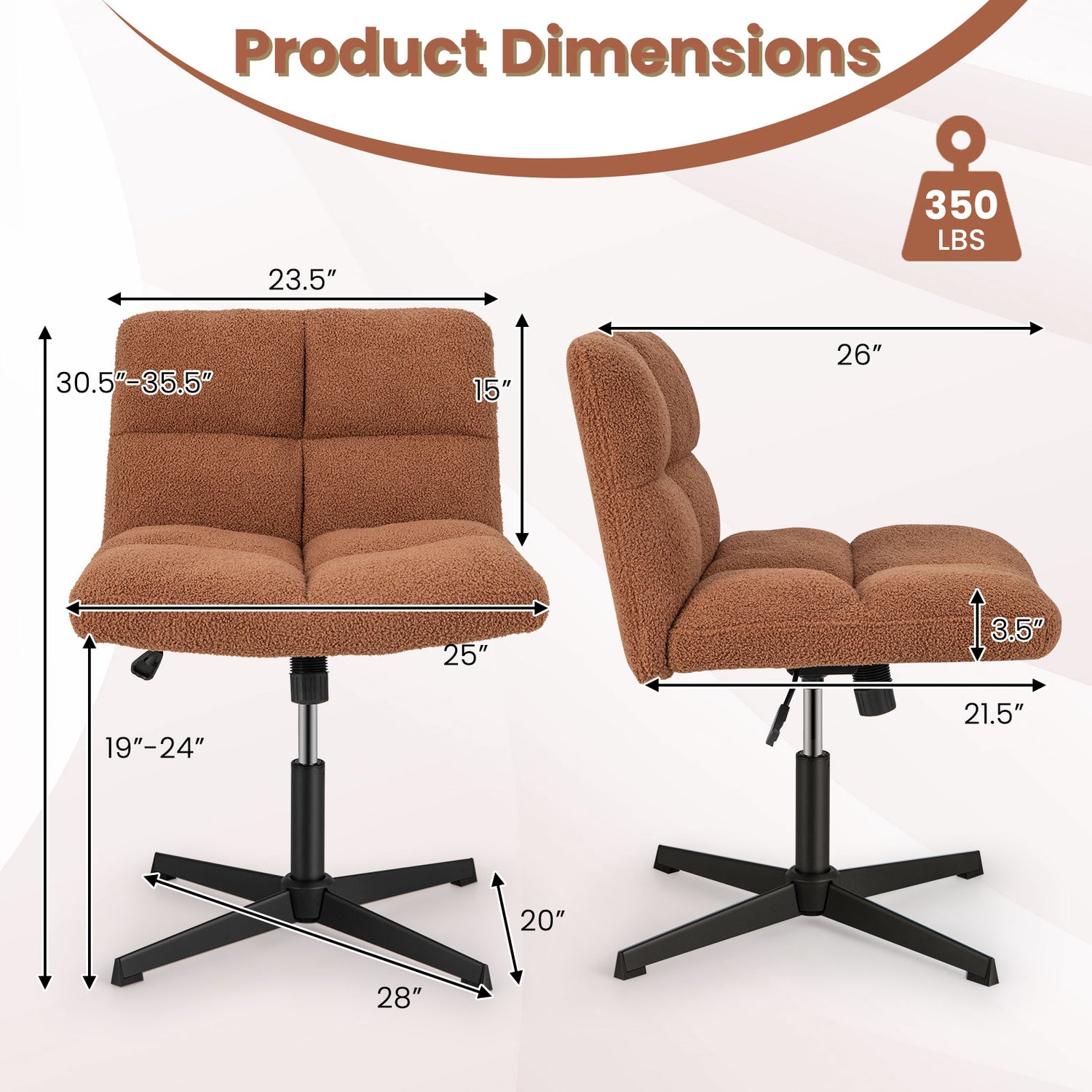 Office Armless Chair Cross Legged with Imitation Lamb Fleece and Adjustable Height