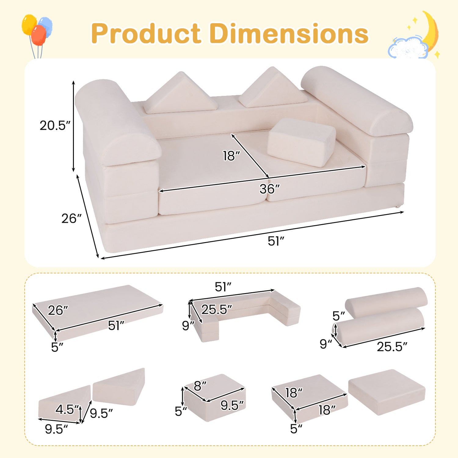 9-Piece Climb and Crawl Foam and Floor Playset with Breathable Suede Fabric