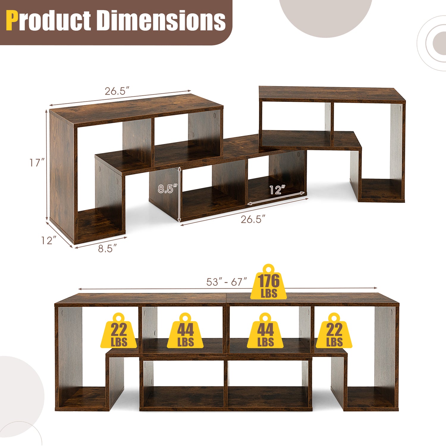 3 Pieces Adjustable TV Stand for TVs up to 65 Inch with Shelves