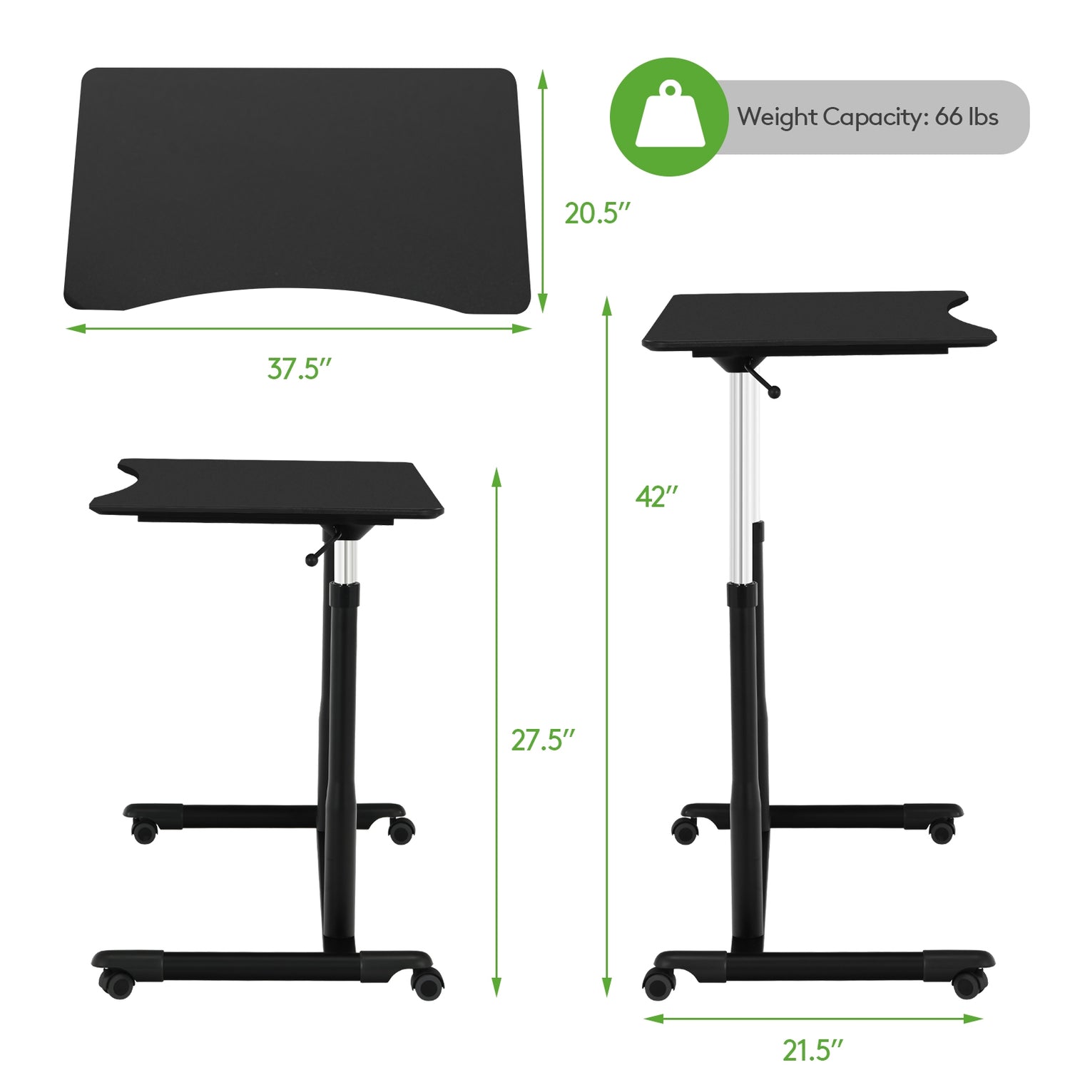 Height Adjustable Computer Desk Sit to Stand Rolling Table