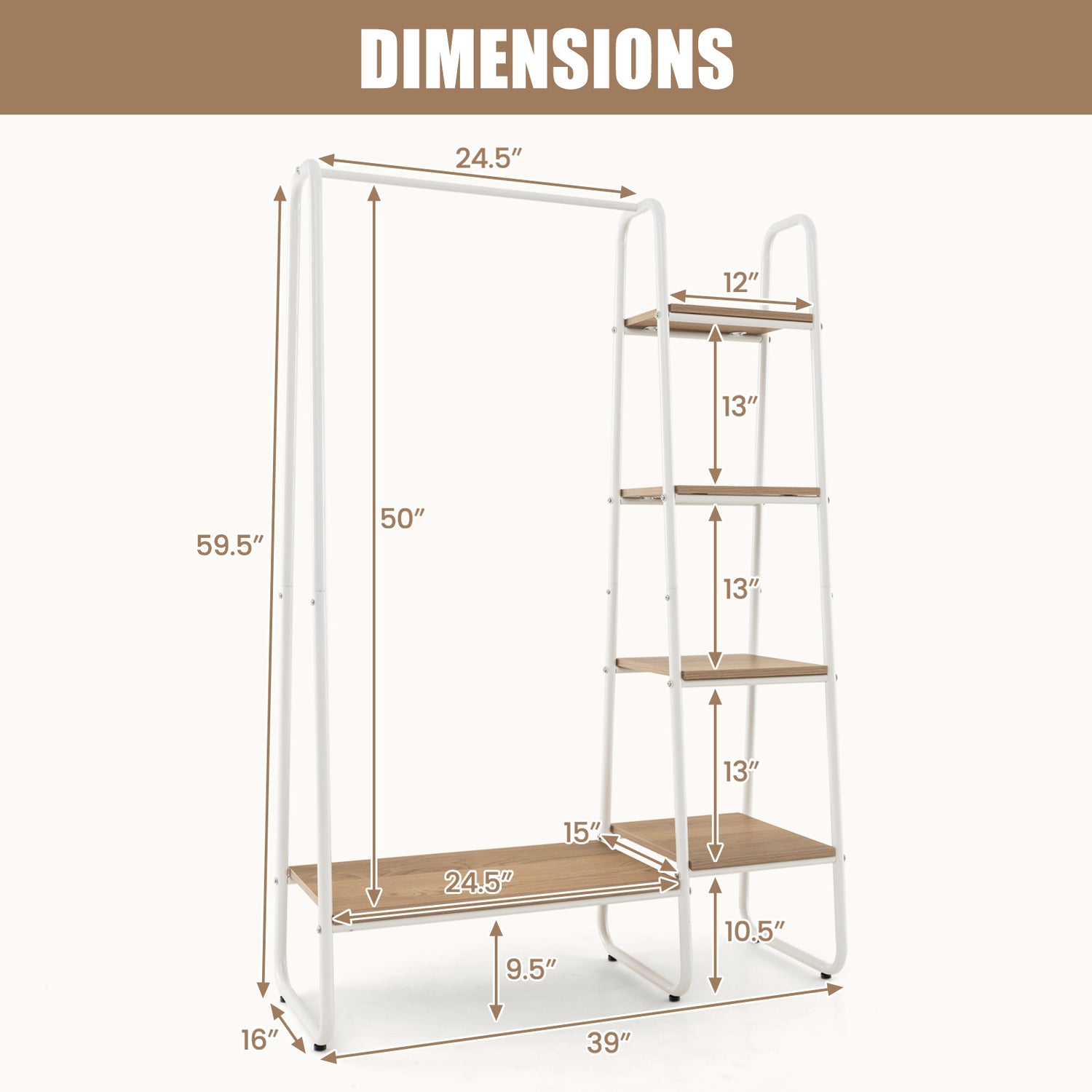 Clothes Rack Freestanding Storage Tower with Hanging Bar