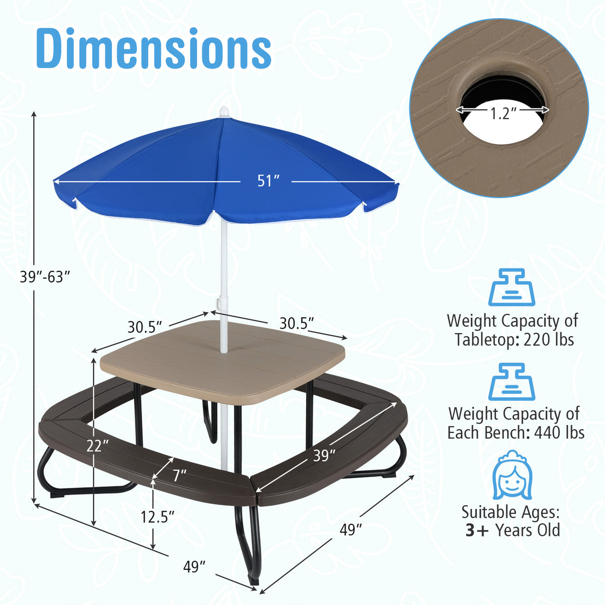 Toddler Outdoor Activity Table with Adjustable and Collapsible Umbrella