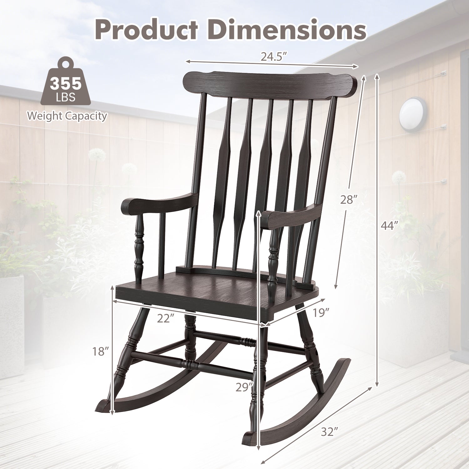 Rocking Chair with Solid Wooden Frame for Garden and Patio