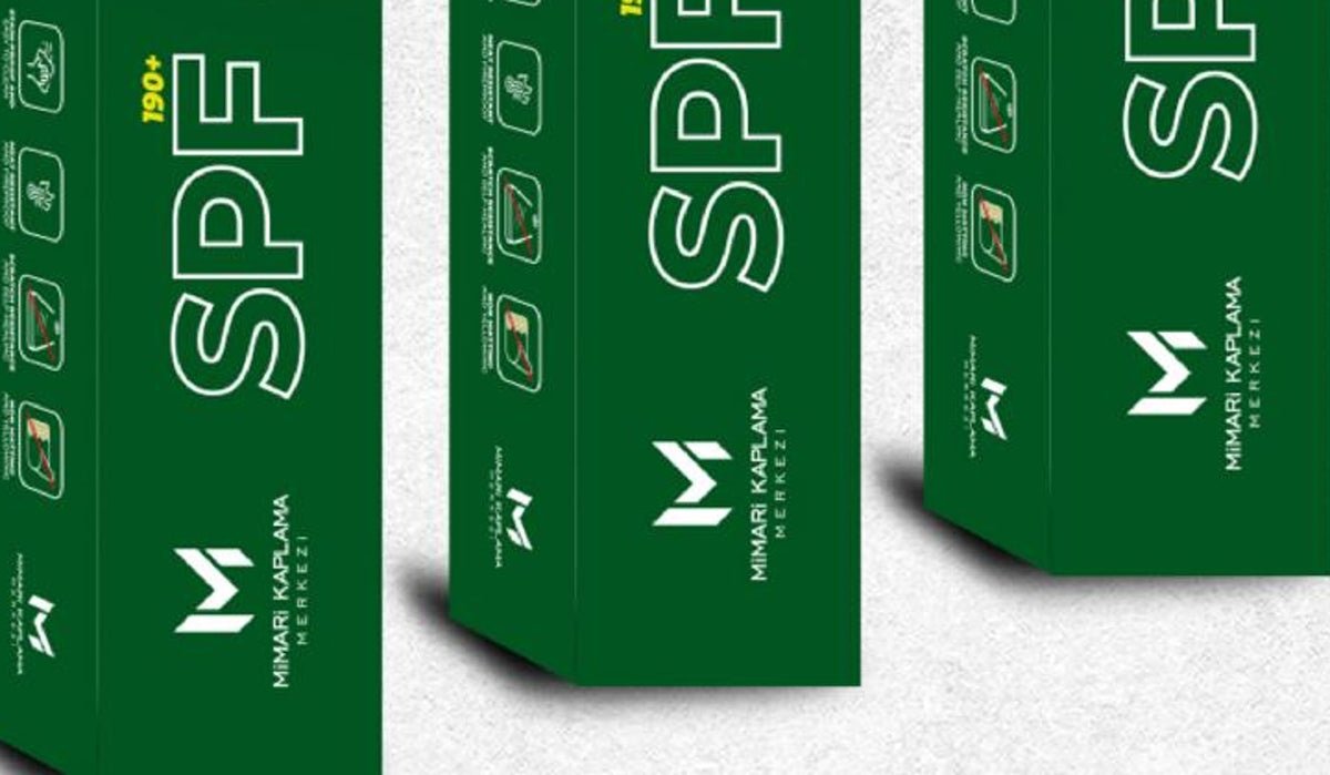 SPF Surface Protection Film boxes showing Mimari Kaplama Merkezi branding