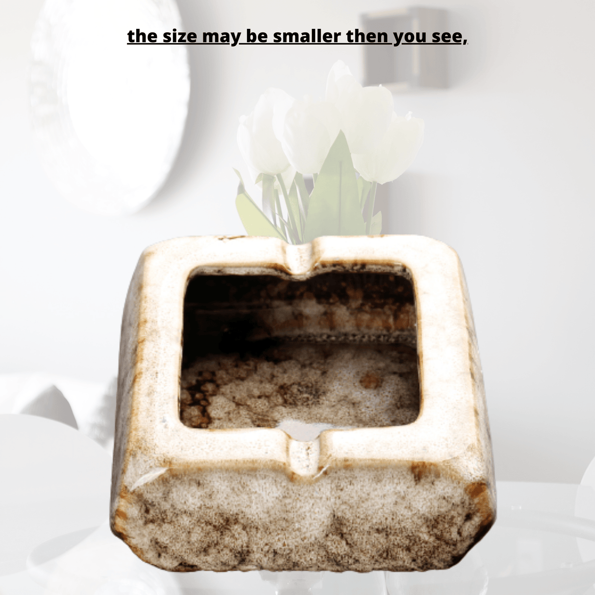 Square Glossy Ceramic Ashtray + Flameless Lighter (WHITISH)