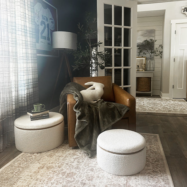 Stowaway Chic Boucle Ottomans, Set of Two