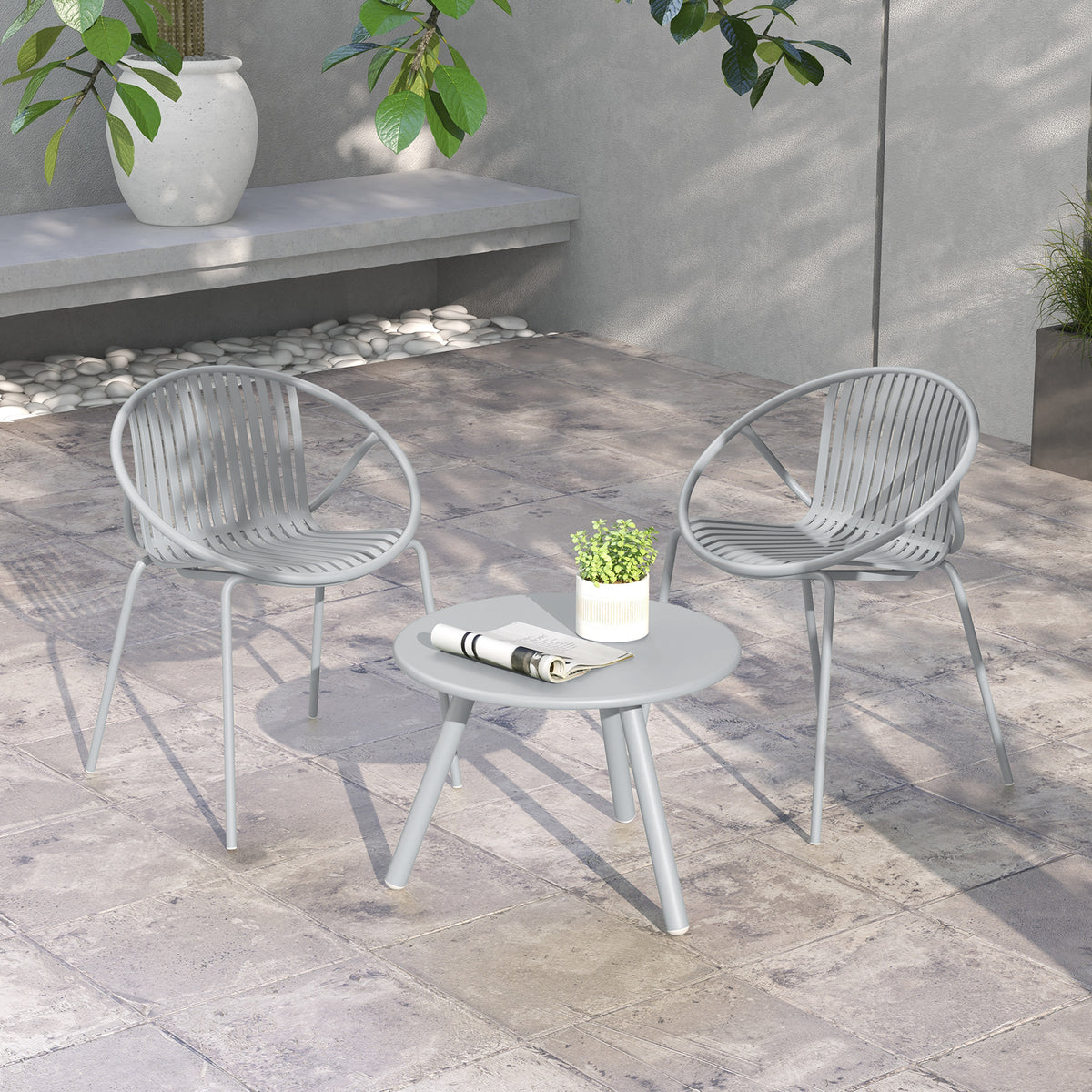 All Weather PP Patio Conversation Set with Round Coffee table and 2 Chairs