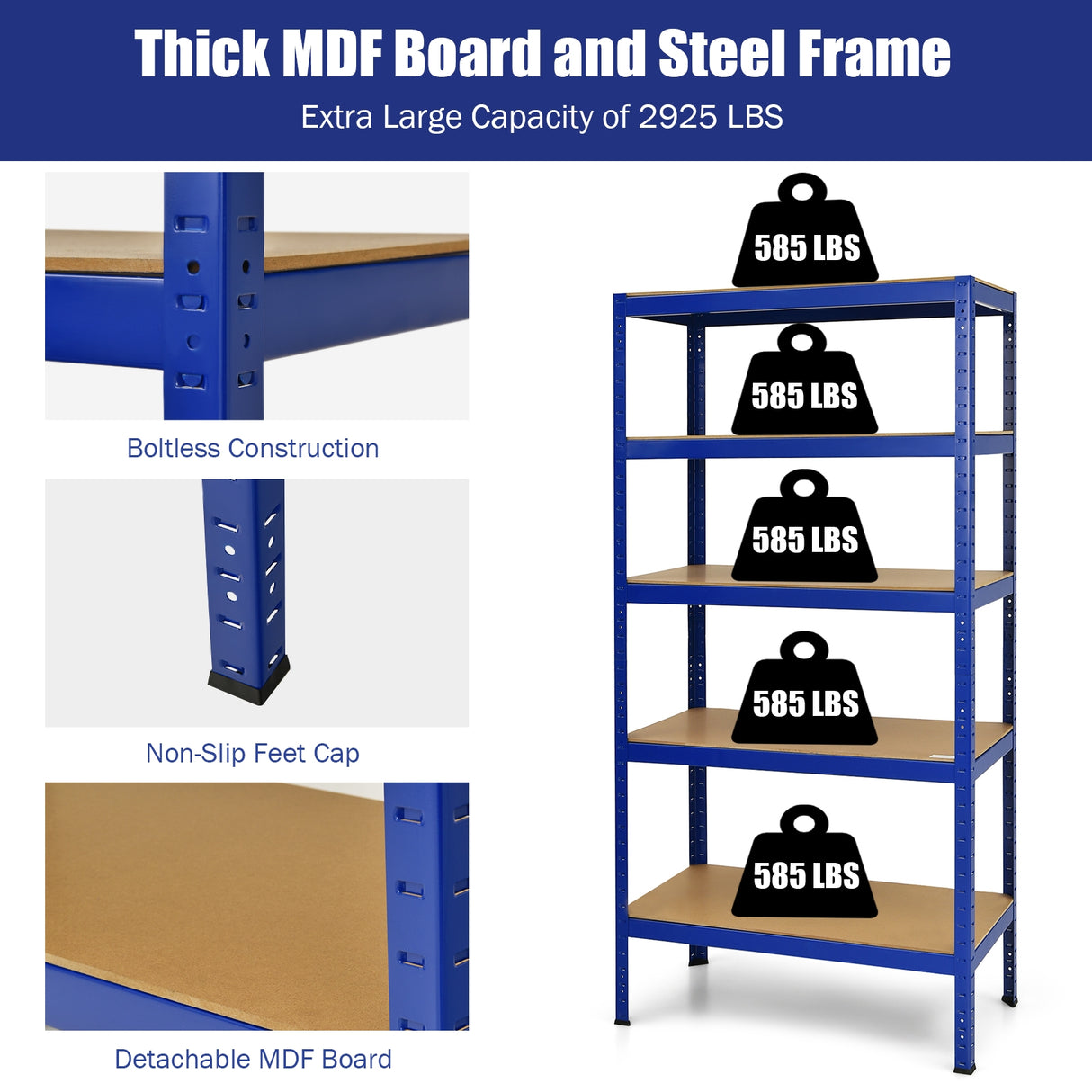 71 inch Heavy Duty Steel Adjustable 5 Level Storage Shelves