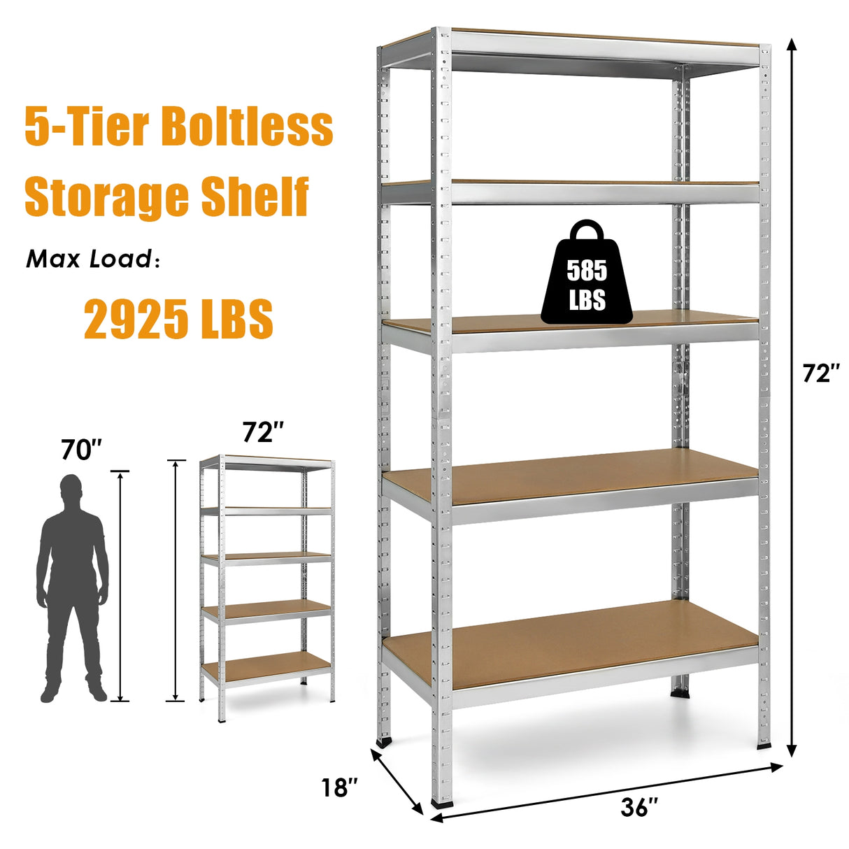 71 inch Heavy Duty Steel Adjustable 5 Level Storage Shelves