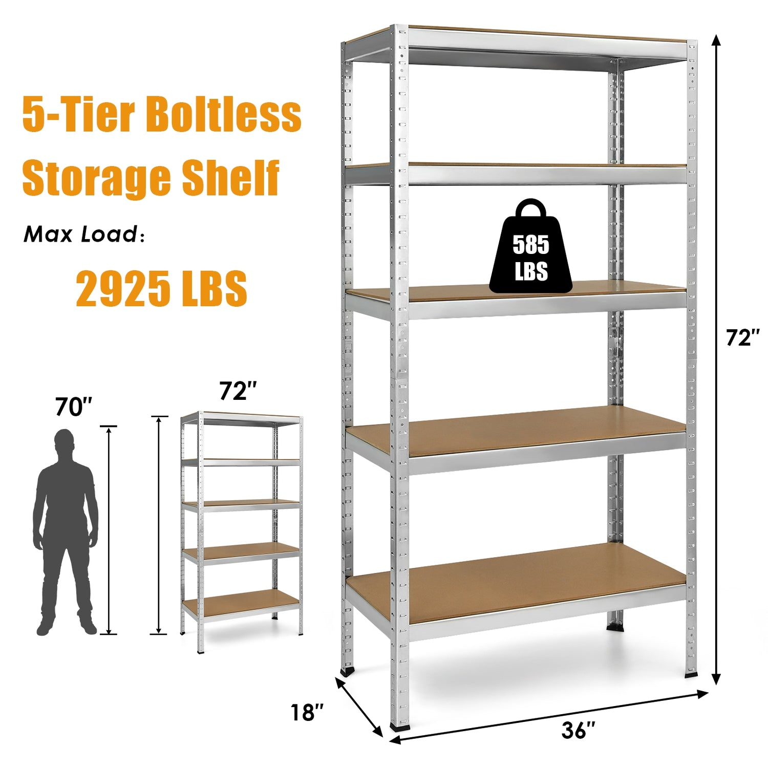71 inch Heavy Duty Steel Adjustable 5 Level Storage Shelves