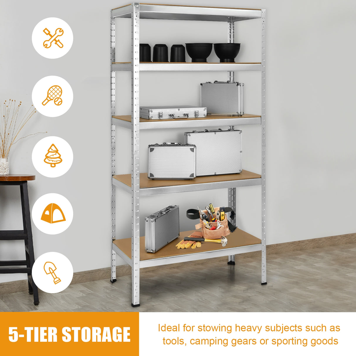 71 inch Heavy Duty Steel Adjustable 5 Level Storage Shelves