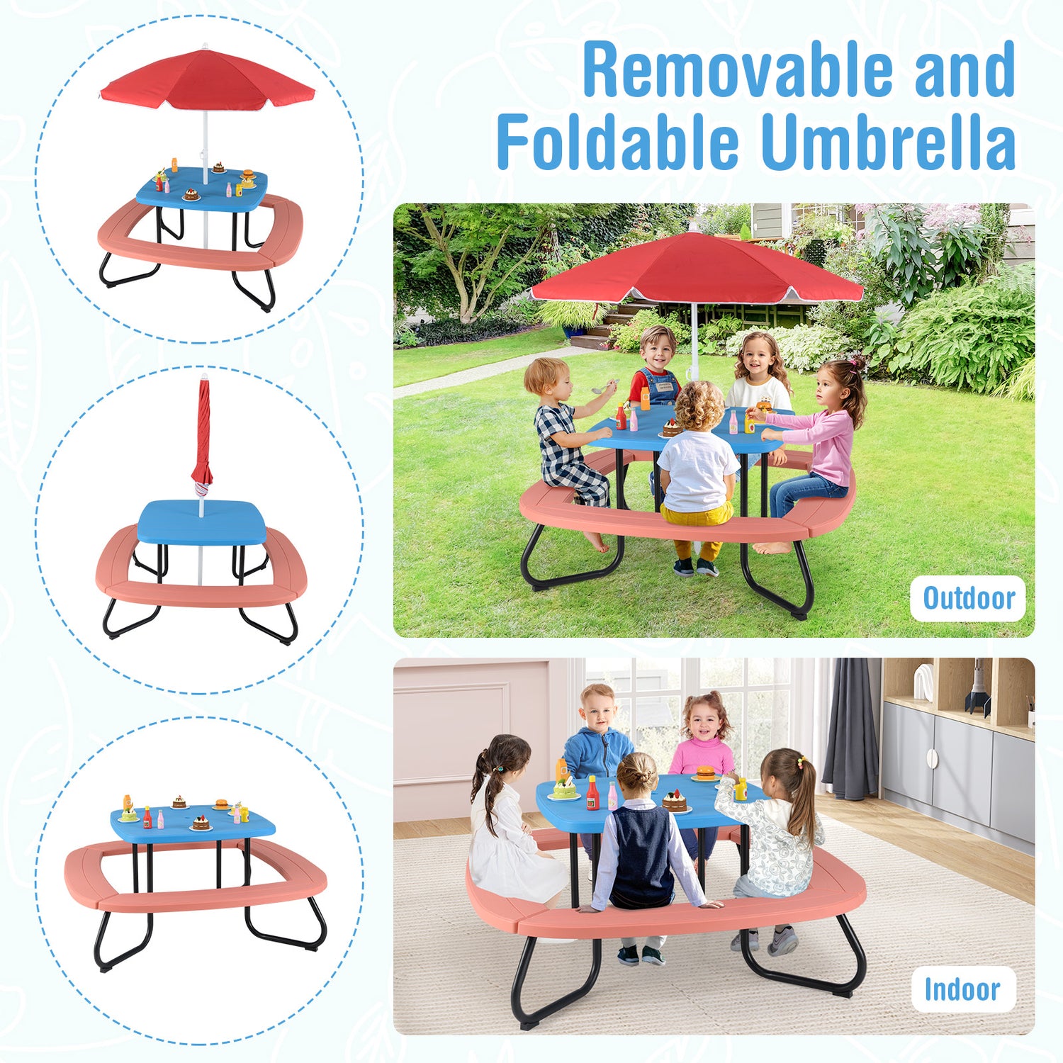 Toddler Outdoor Activity Table with Adjustable and Collapsible Umbrella