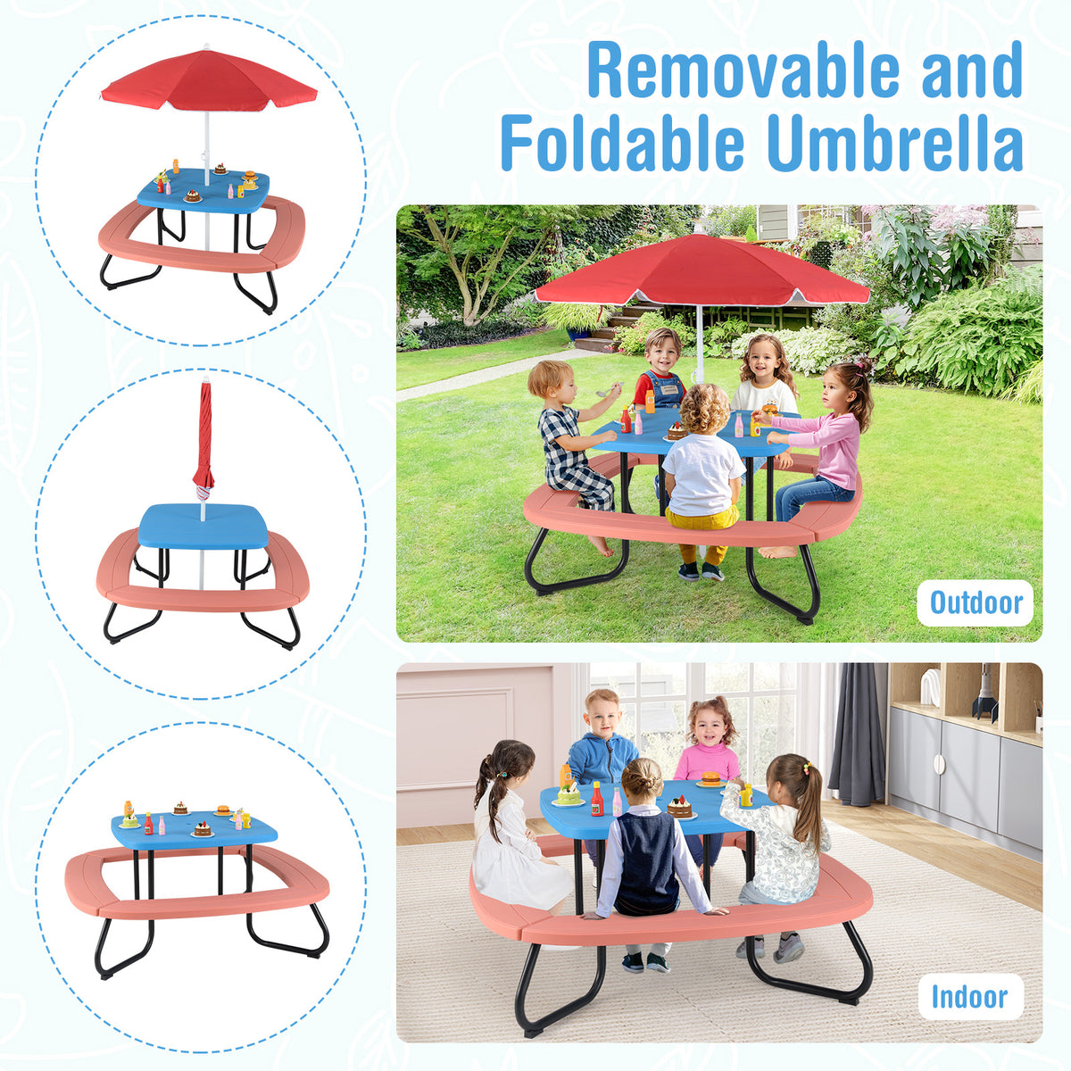 Toddler Outdoor Activity Table with Adjustable and Collapsible Umbrella