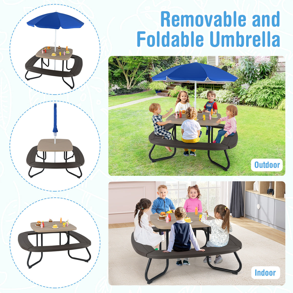 Toddler Outdoor Activity Table with Adjustable and Collapsible Umbrella