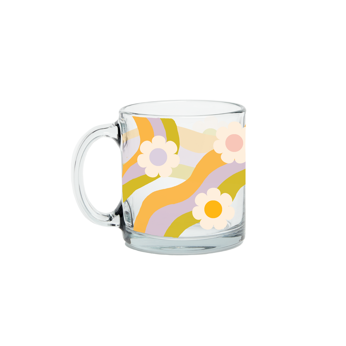 Wavy Daisy Clear Glass Mug