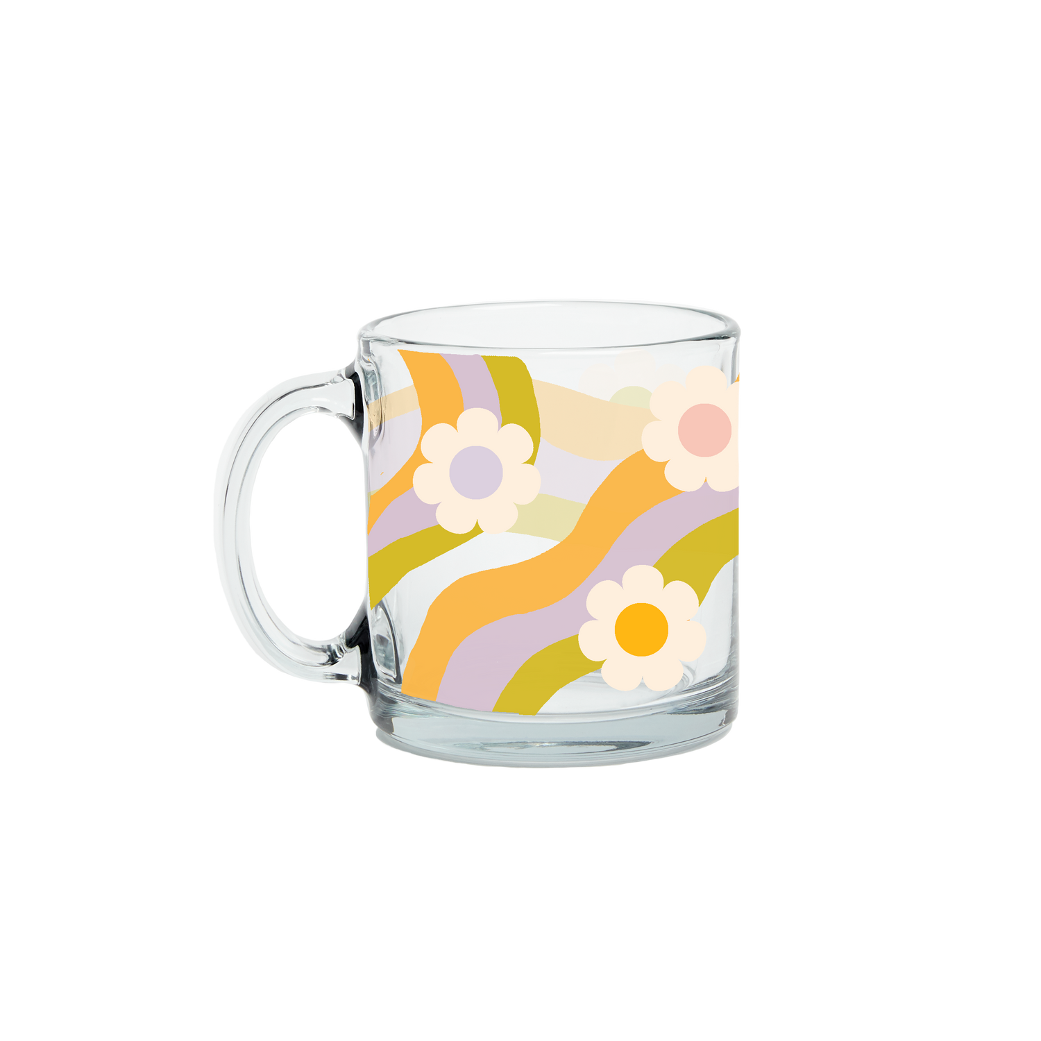 Wavy Daisy Clear Glass Mug