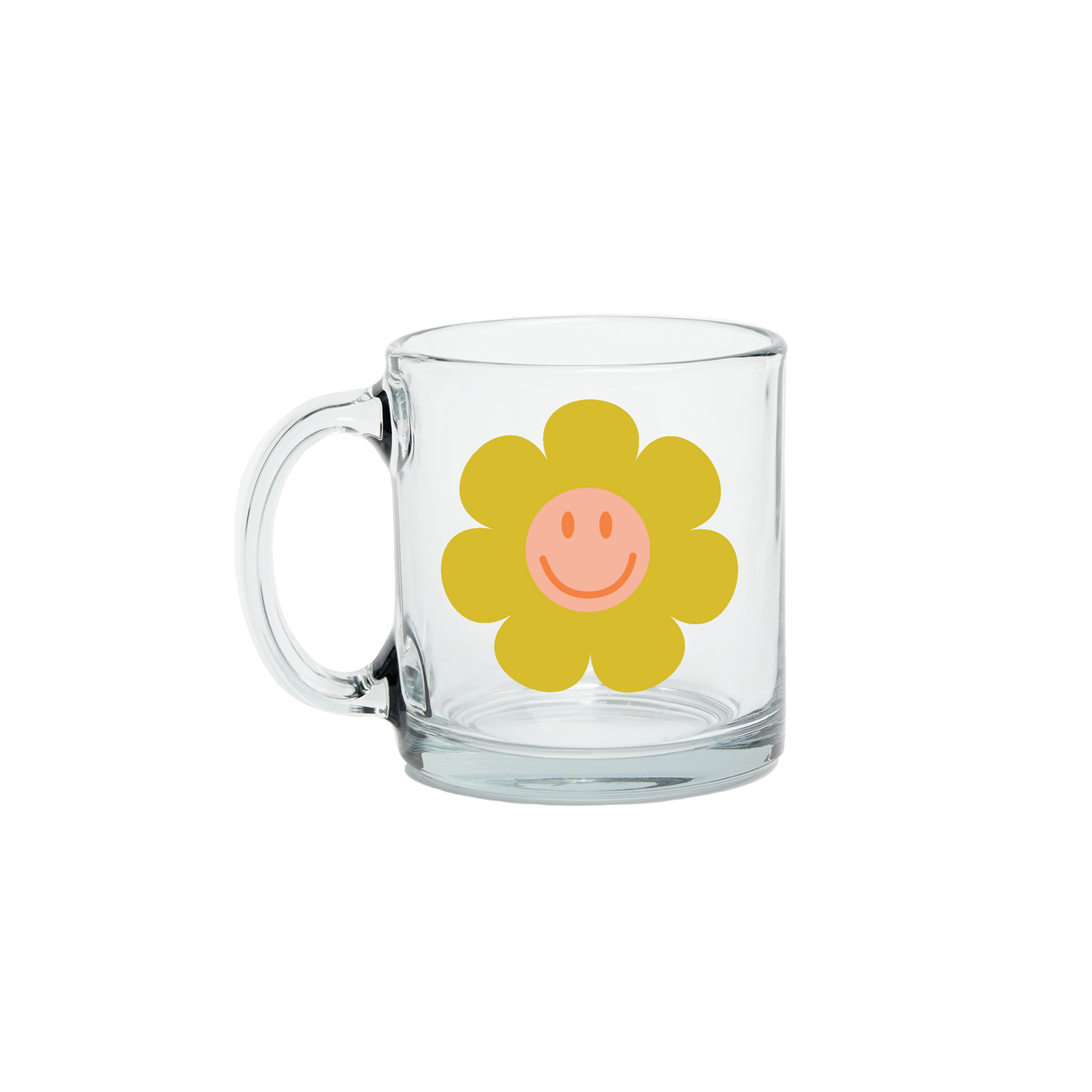 Smiley Flower Clear Glass Mug