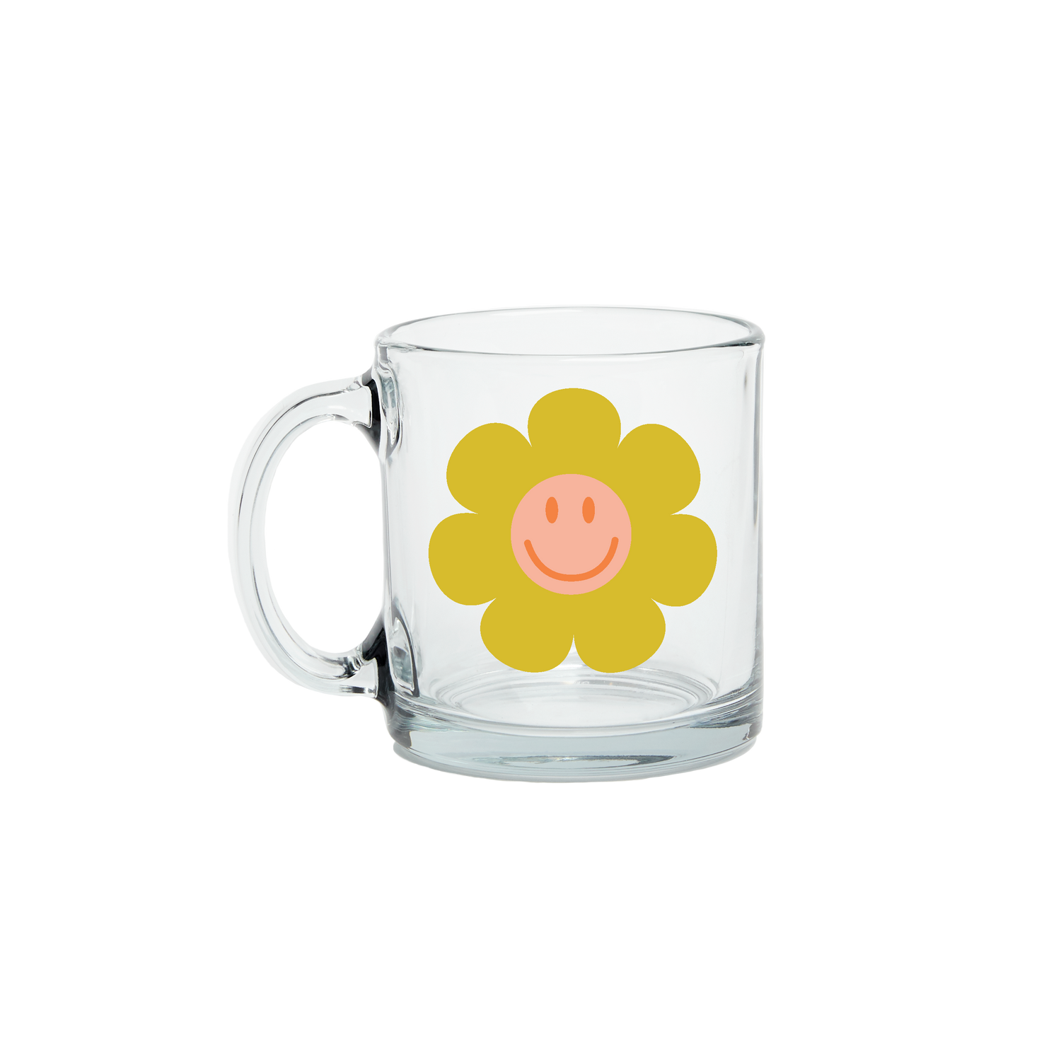 Smiley Flower Clear Glass Mug