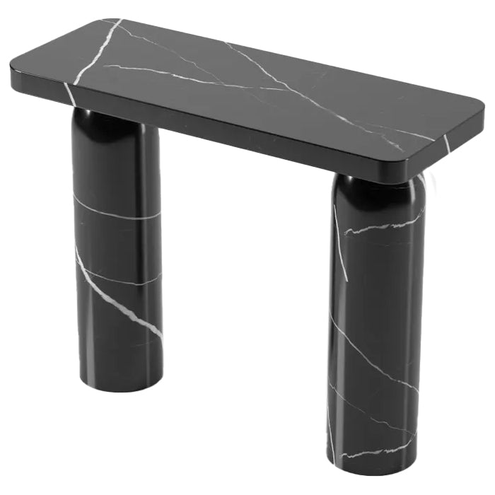 Toros Black Marble Designer Round Legs Console Polished