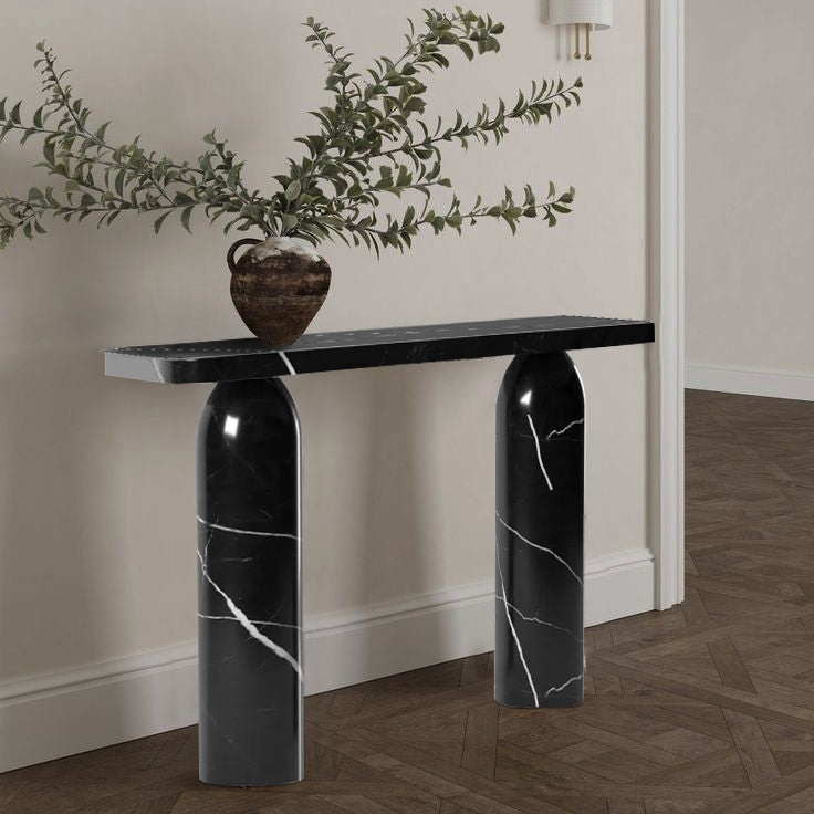 Toros Black Marble Designer Round Legs Console Polished