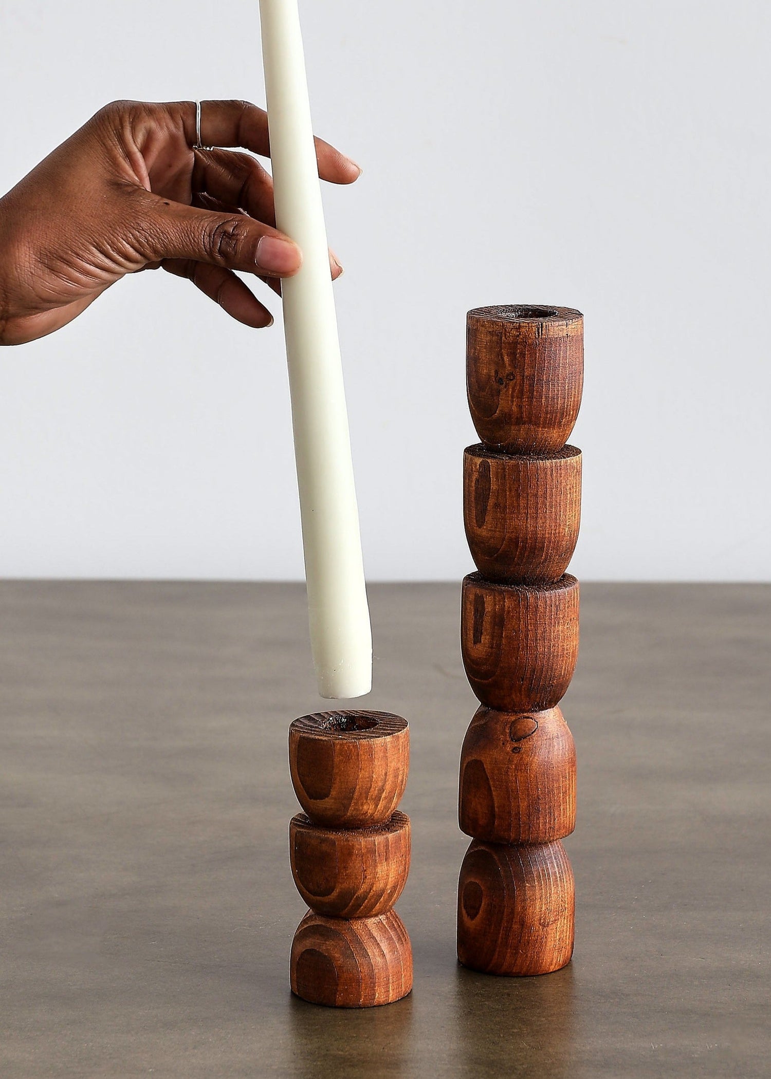 Totem Pine Wood Taper Candlestick Holder