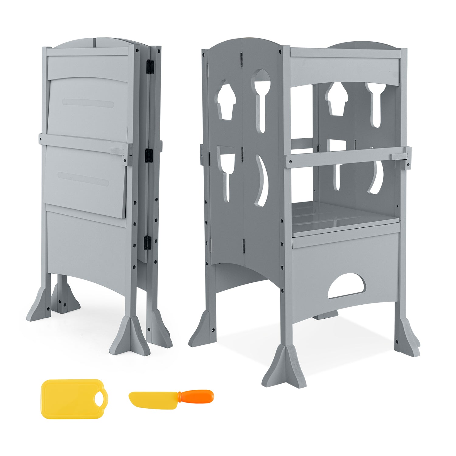Folding Wooden Step Stool with Lockable Safety Rail for Toddler 3+