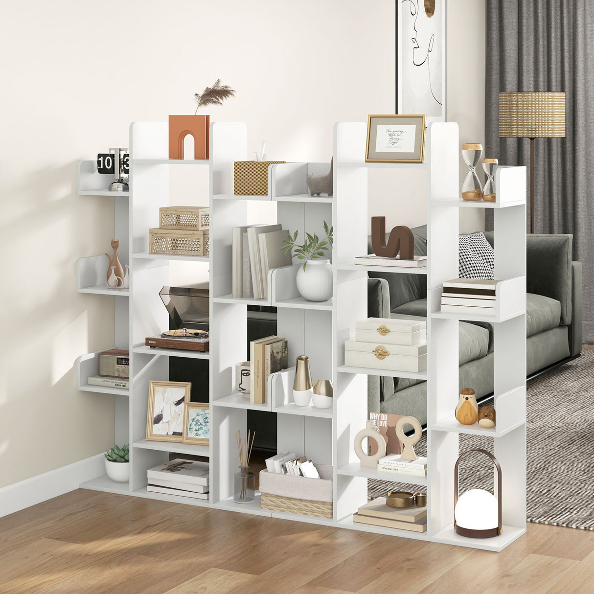 Tree-Shaped Bookshelf with 13 Compartments for Home Office