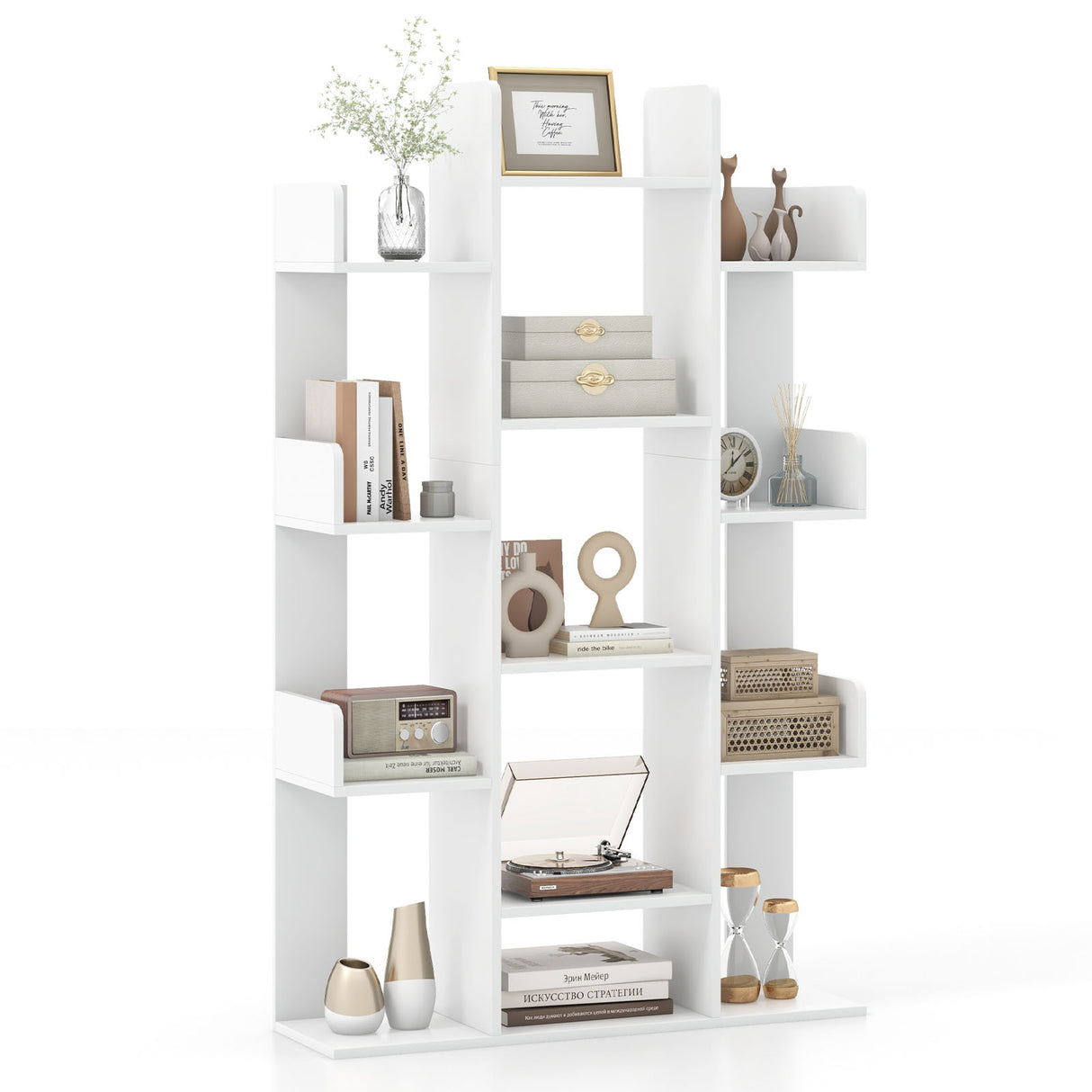 Tree-Shaped Bookshelf with 13 Compartments for Home Office
