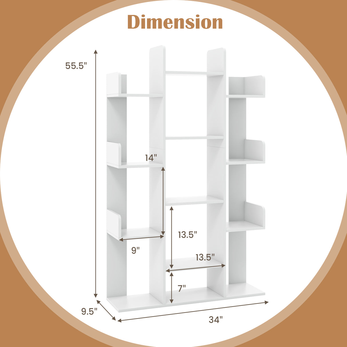 Tree-Shaped Bookshelf with 13 Compartments for Home Office