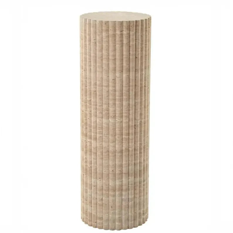 Troia Light Travertine Plinth Side Table Fluted Unfilled, Honed