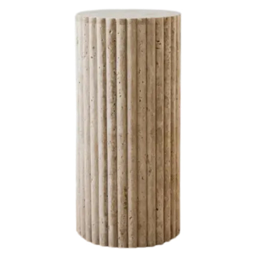 Troia Light Travertine Plinth Side Table Fluted Unfilled, Honed