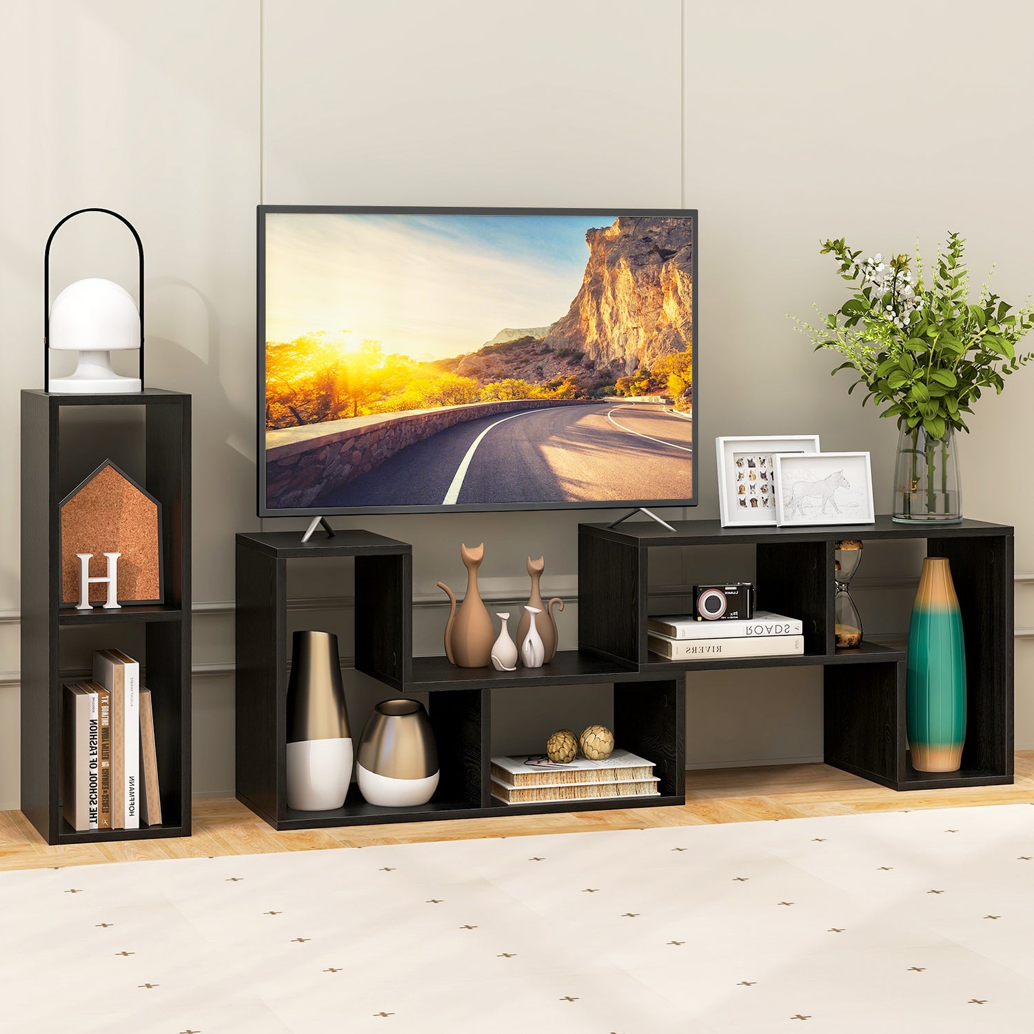 3 Pieces Adjustable TV Stand for TVs up to 65 Inch with Shelves