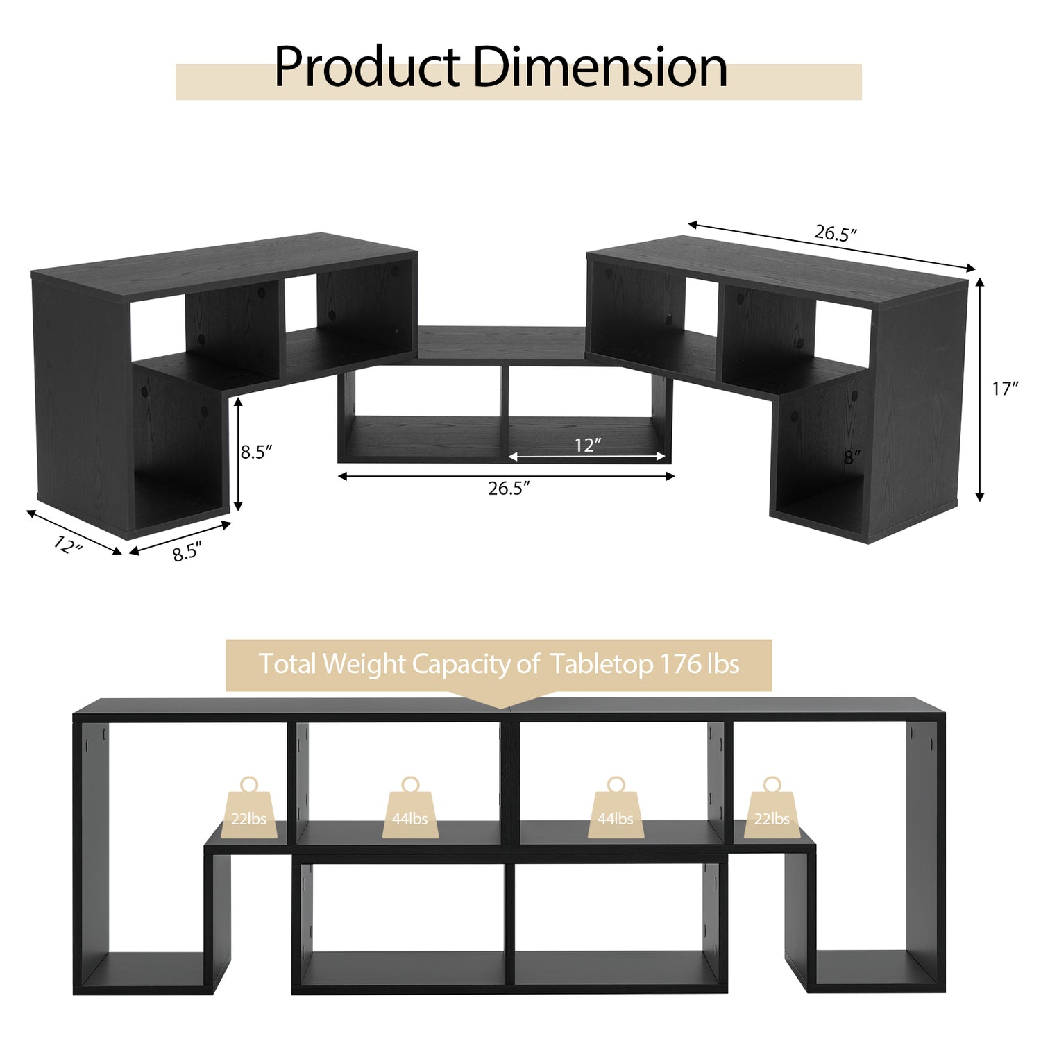3 Pieces Adjustable TV Stand for TVs up to 65 Inch with Shelves