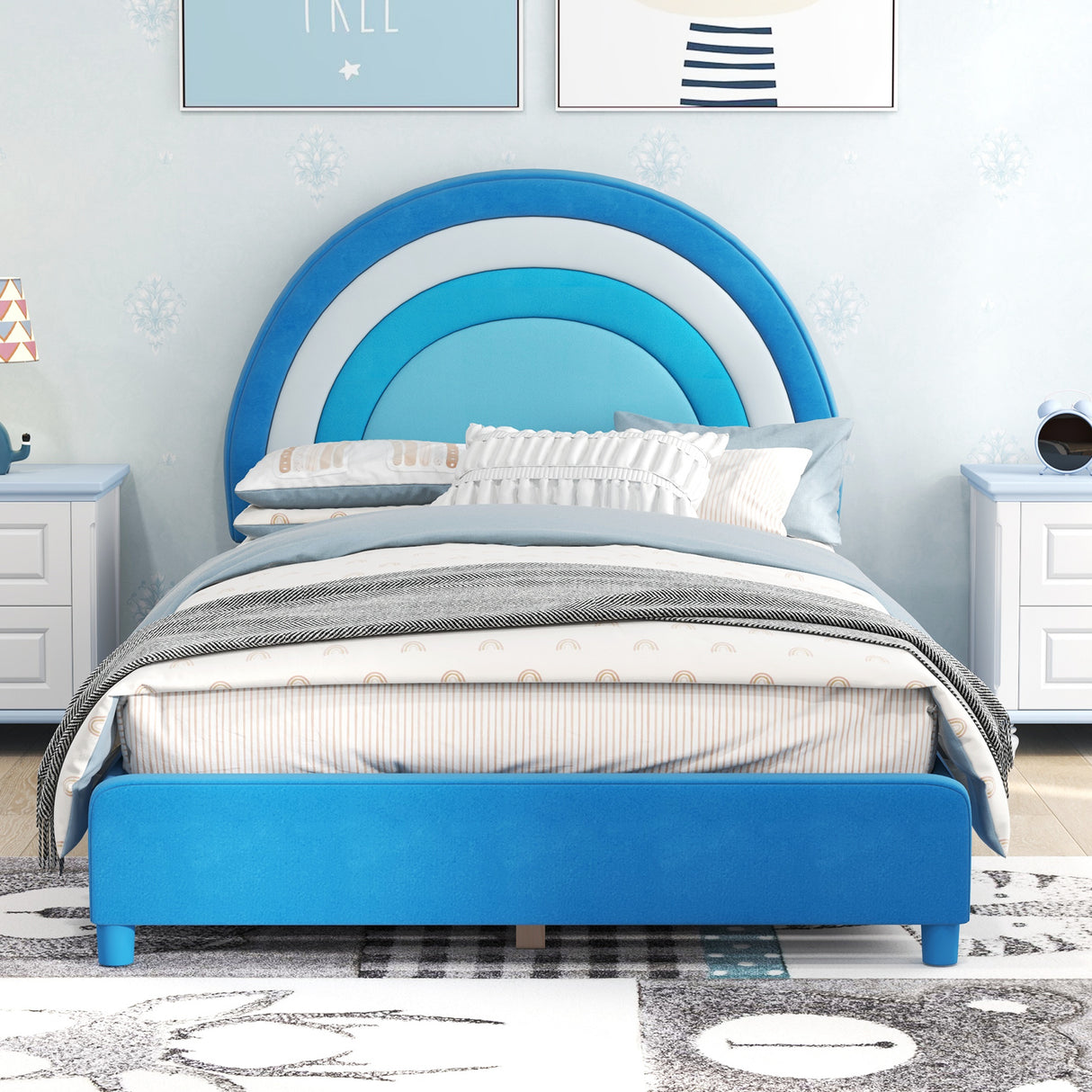 Twin Bed Frame with Height-Adjustable Headboard and Sturdy Wooden Slats