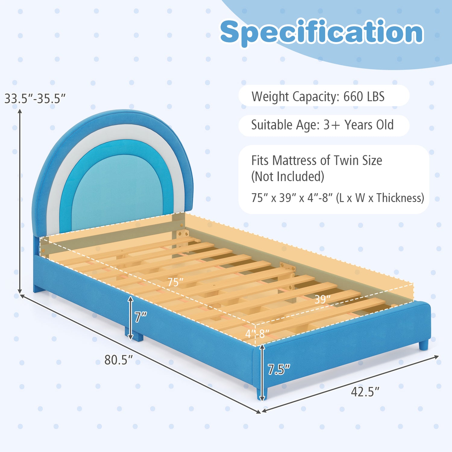 Twin Bed Frame with Height-Adjustable Headboard and Sturdy Wooden Slats