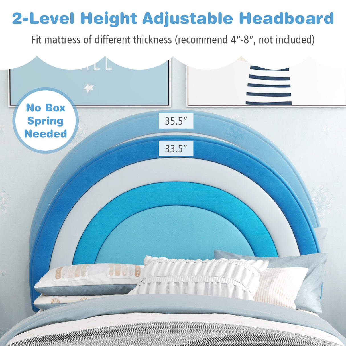 Twin Bed Frame with Height-Adjustable Headboard and Sturdy Wooden Slats